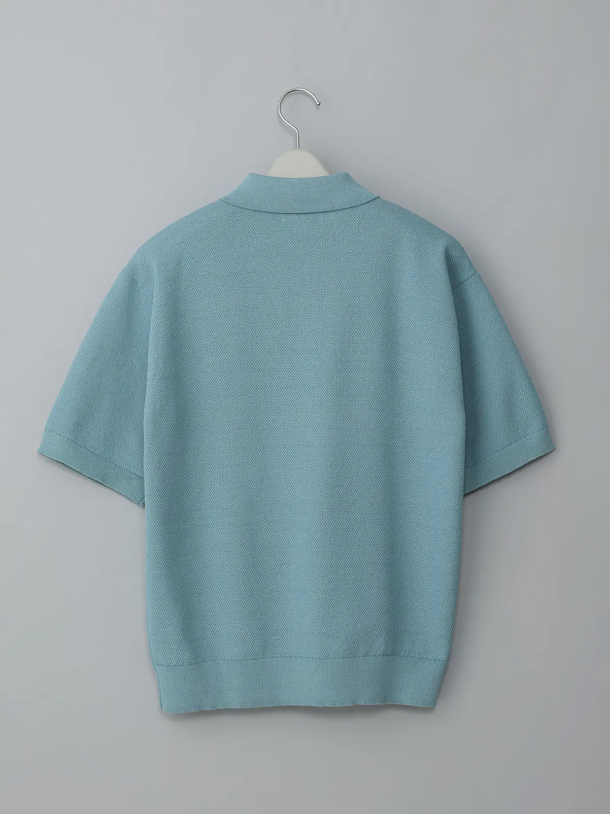 GOOVI／スキッパーポロニット／半袖／ウォッシャブル／和紙ブレンドプレーティング／無地 ブルー 1