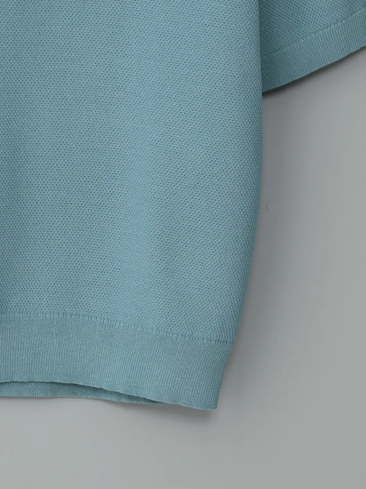 GOOVI／スキッパーポロニット／半袖／ウォッシャブル／和紙ブレンドプレーティング／無地 ブルー 1