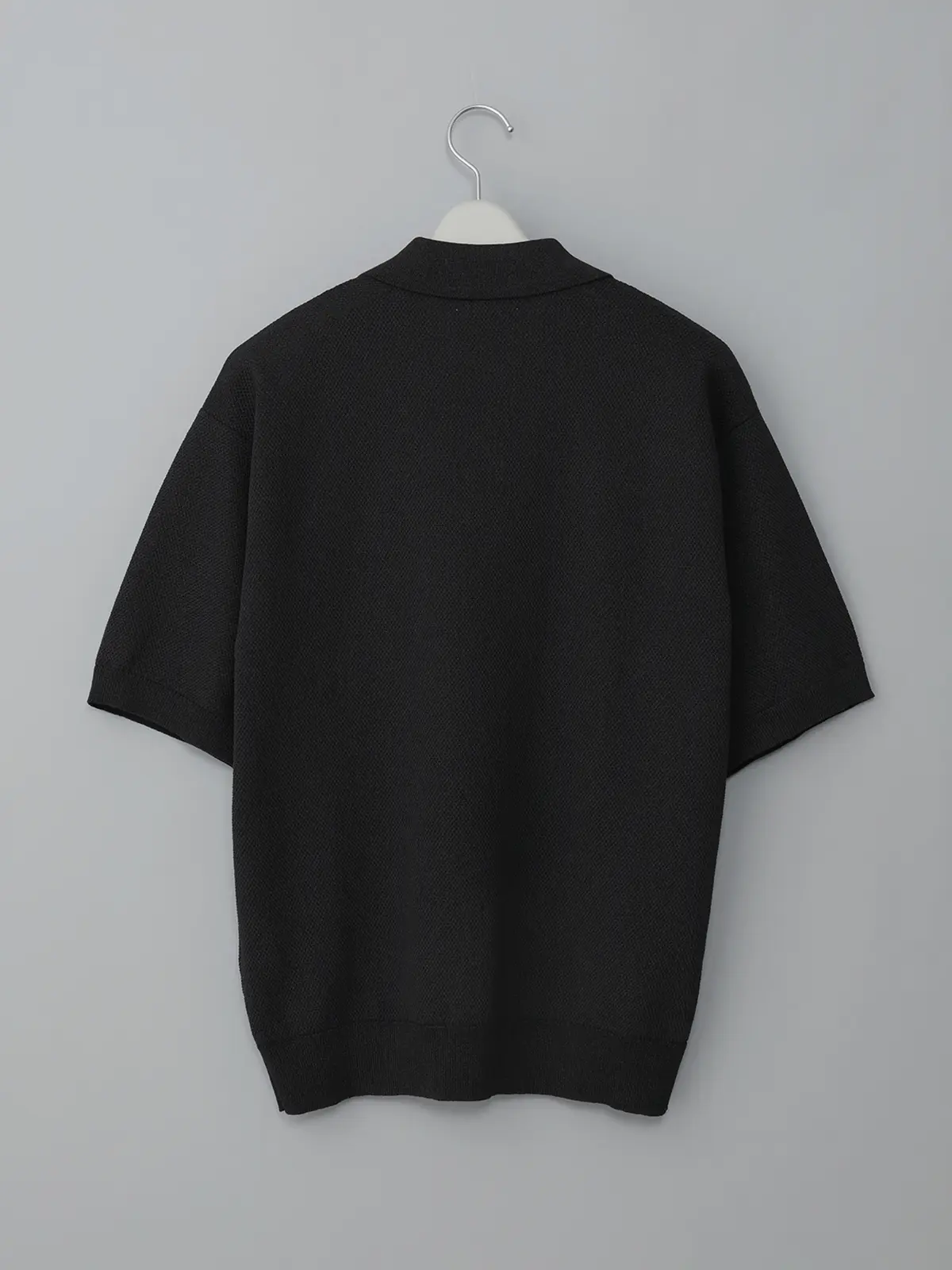 GOOVI／スキッパーポロニット／半袖／ウォッシャブル／和紙ブレンドプレーティング／無地 ブラック 1