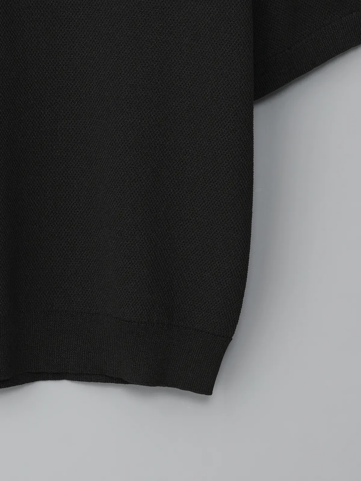 GOOVI／スキッパーポロニット／半袖／ウォッシャブル／和紙ブレンドプレーティング／無地 ブラック 1