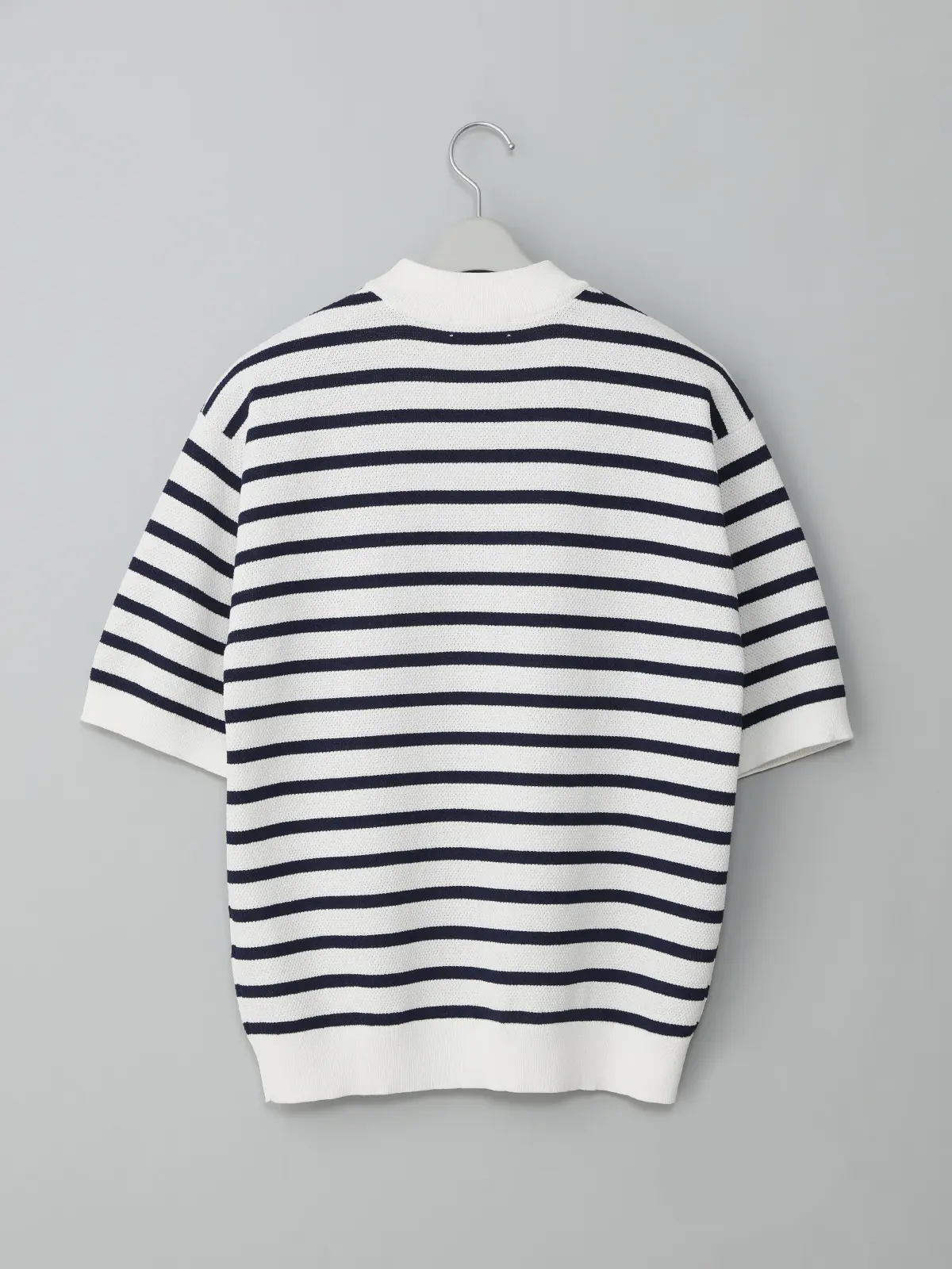 GOOVI／モックネックニット／半袖／ウォッシャブル／和紙ブレンドプレーティング／ボーダー ホワイト 1