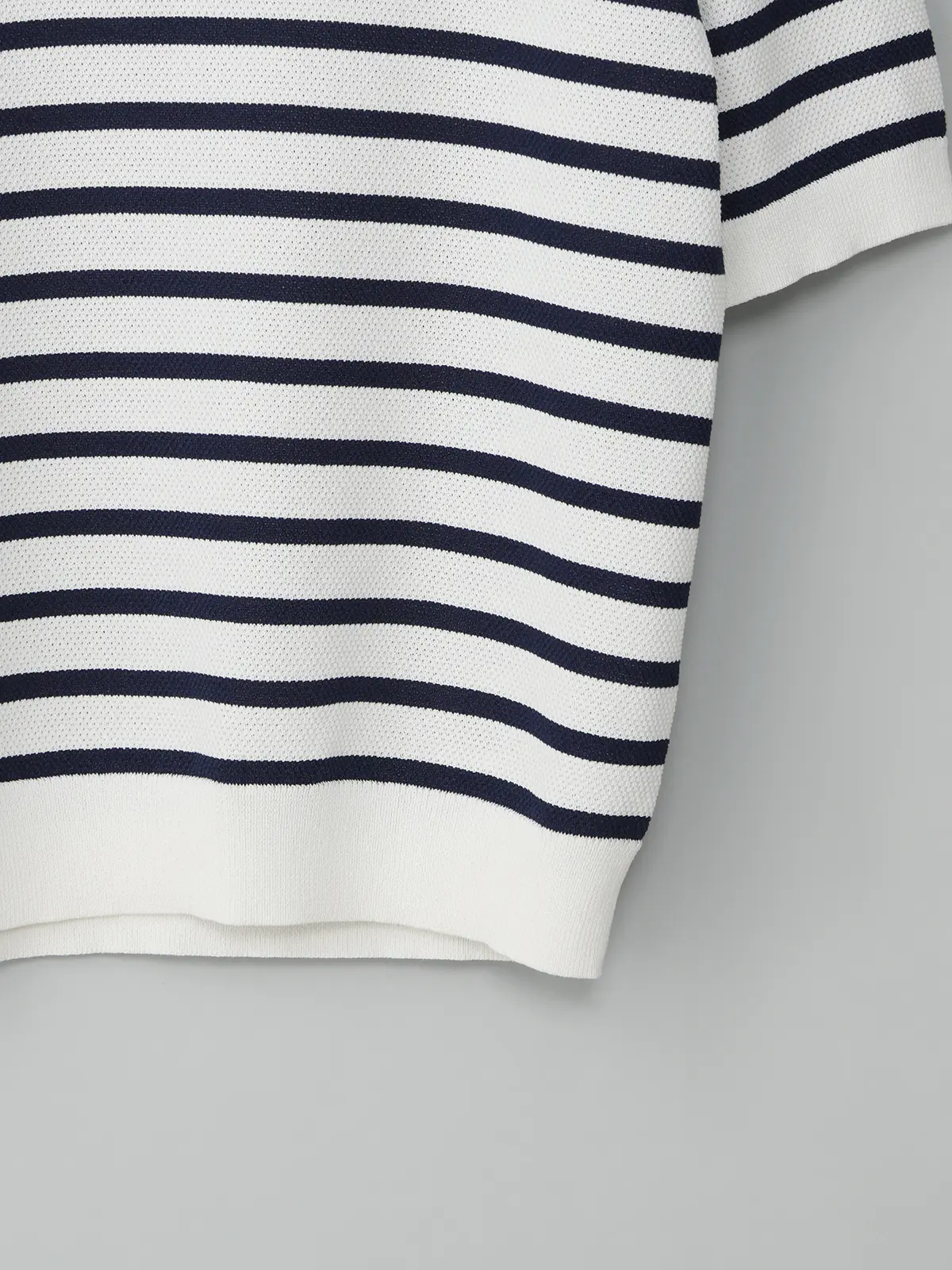 GOOVI／モックネックニット／半袖／ウォッシャブル／和紙ブレンドプレーティング／ボーダー ホワイト 1