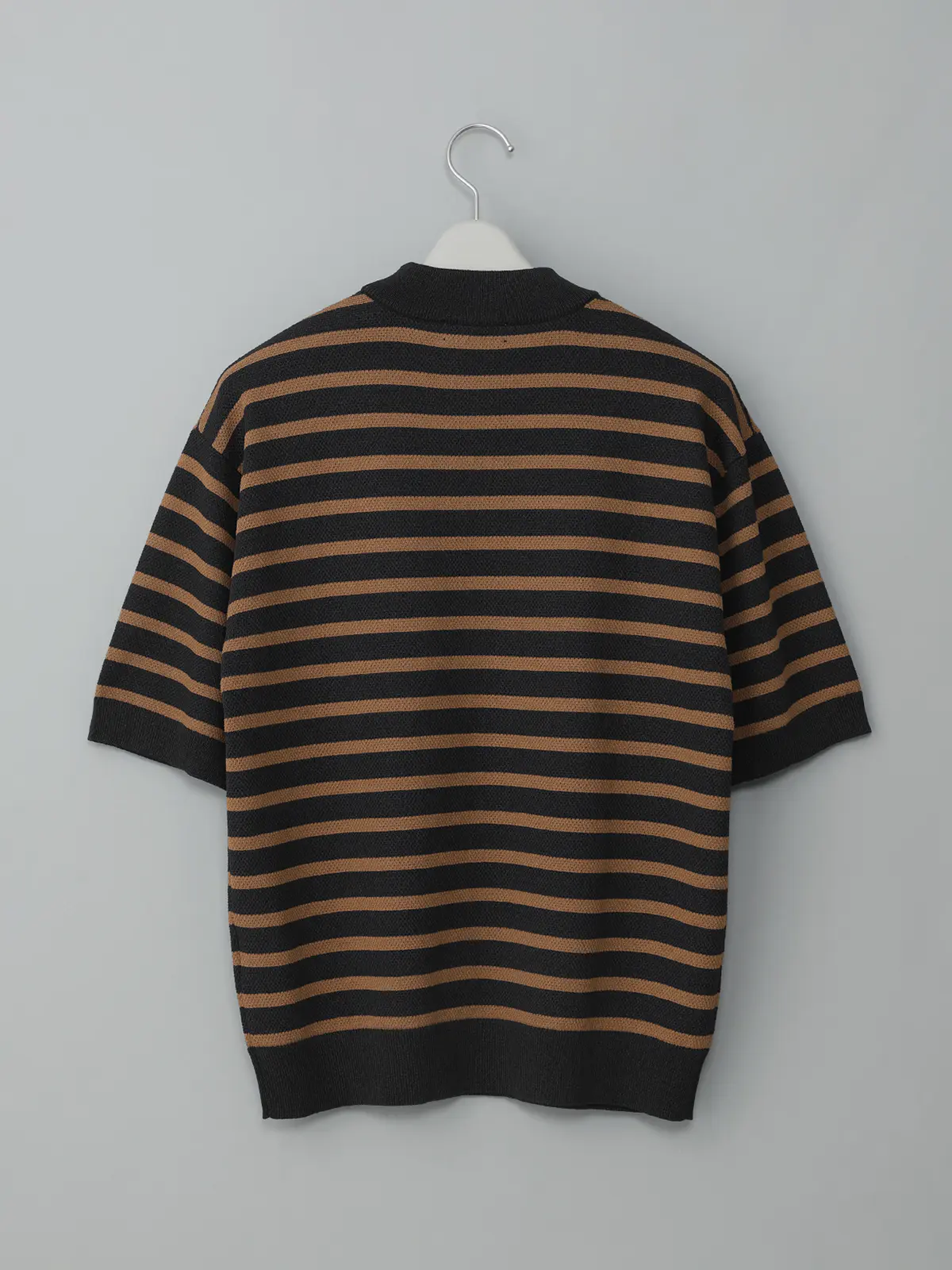 GOOVI／モックネックニット／半袖／ウォッシャブル／和紙ブレンドプレーティング／ボーダー ブラック 1