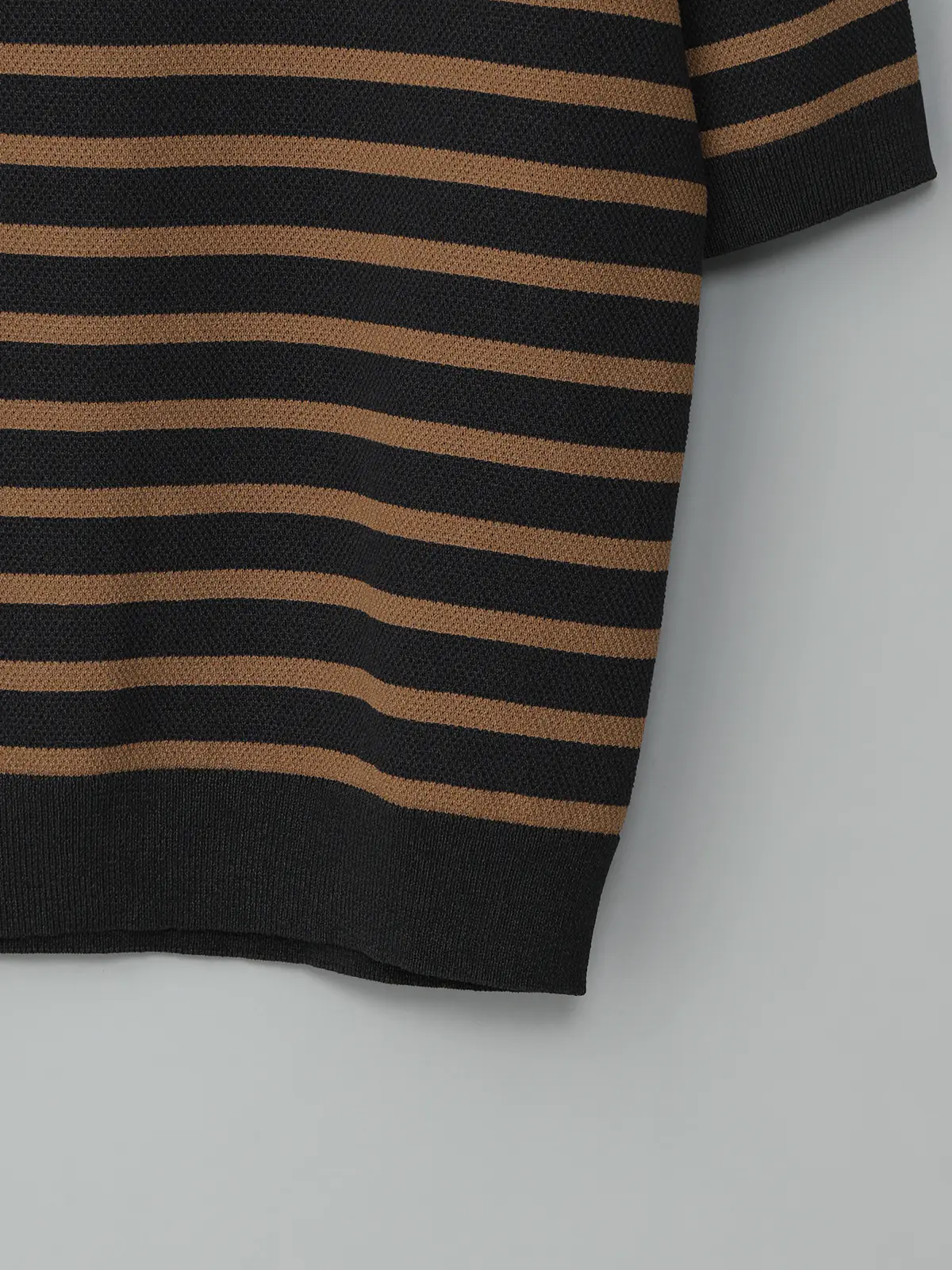 GOOVI／モックネックニット／半袖／ウォッシャブル／和紙ブレンドプレーティング／ボーダー ブラック 1