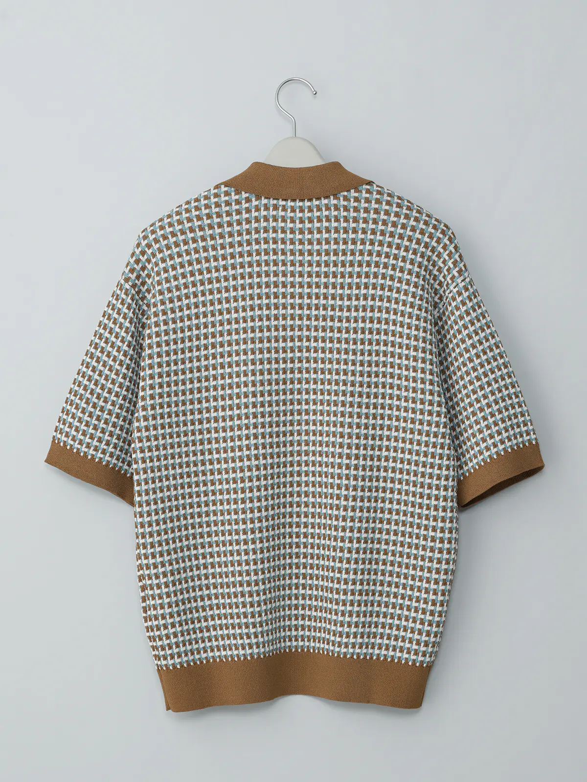 GOOVI／スキッパーポロニット／半袖／ウォッシャブル／和紙ブレンドプレーティング／ジオメトリック ベージュ 1