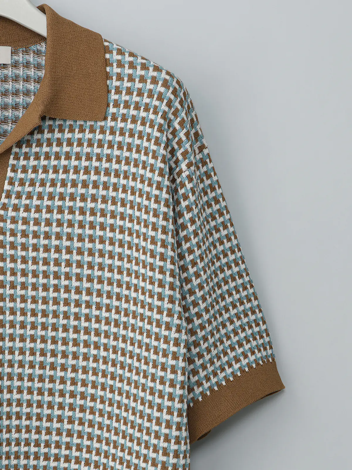 GOOVI／スキッパーポロニット／半袖／ウォッシャブル／和紙ブレンドプレーティング／ジオメトリック ベージュ 1