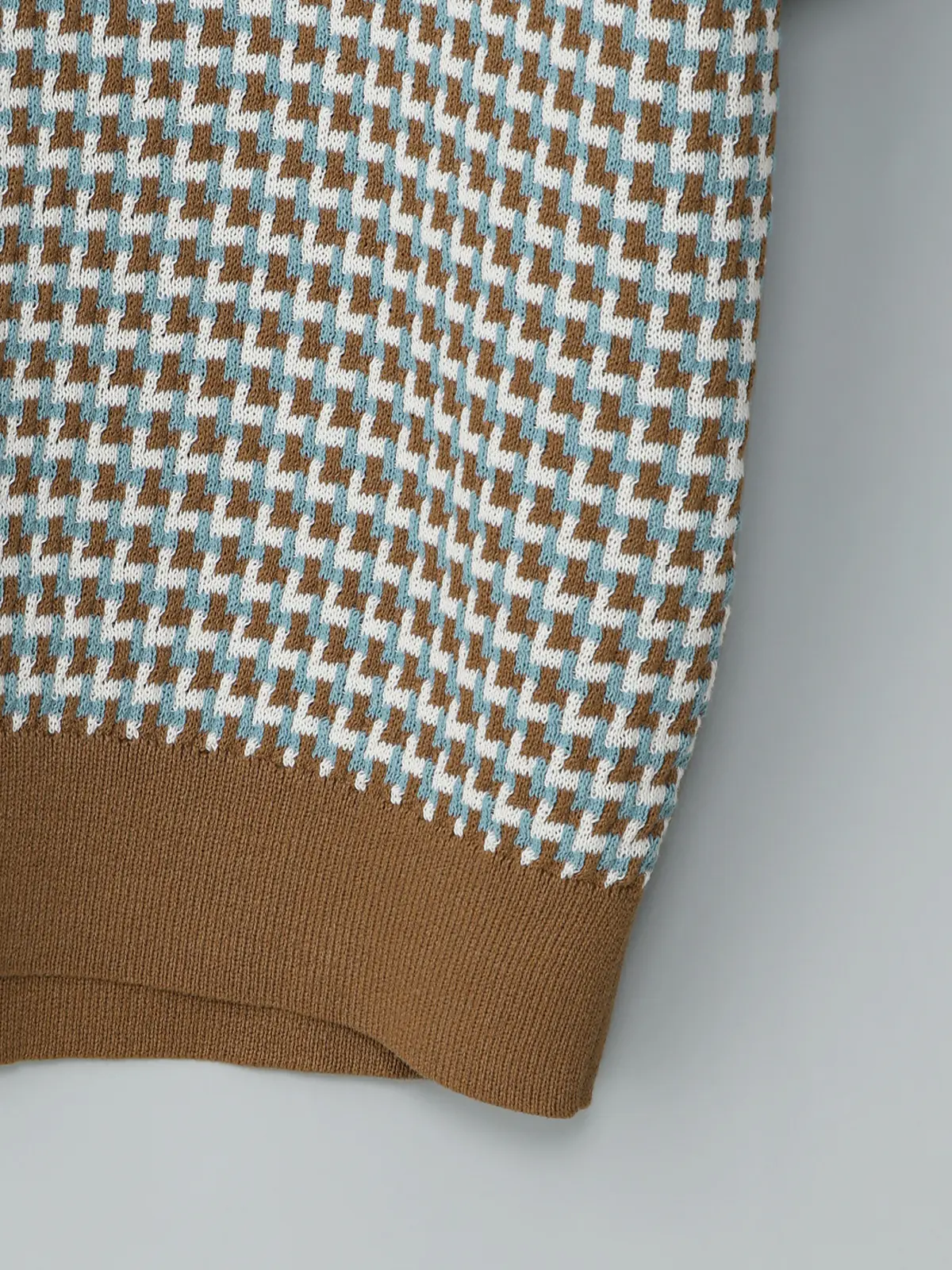 GOOVI／スキッパーポロニット／半袖／ウォッシャブル／和紙ブレンドプレーティング／ジオメトリック ベージュ 1