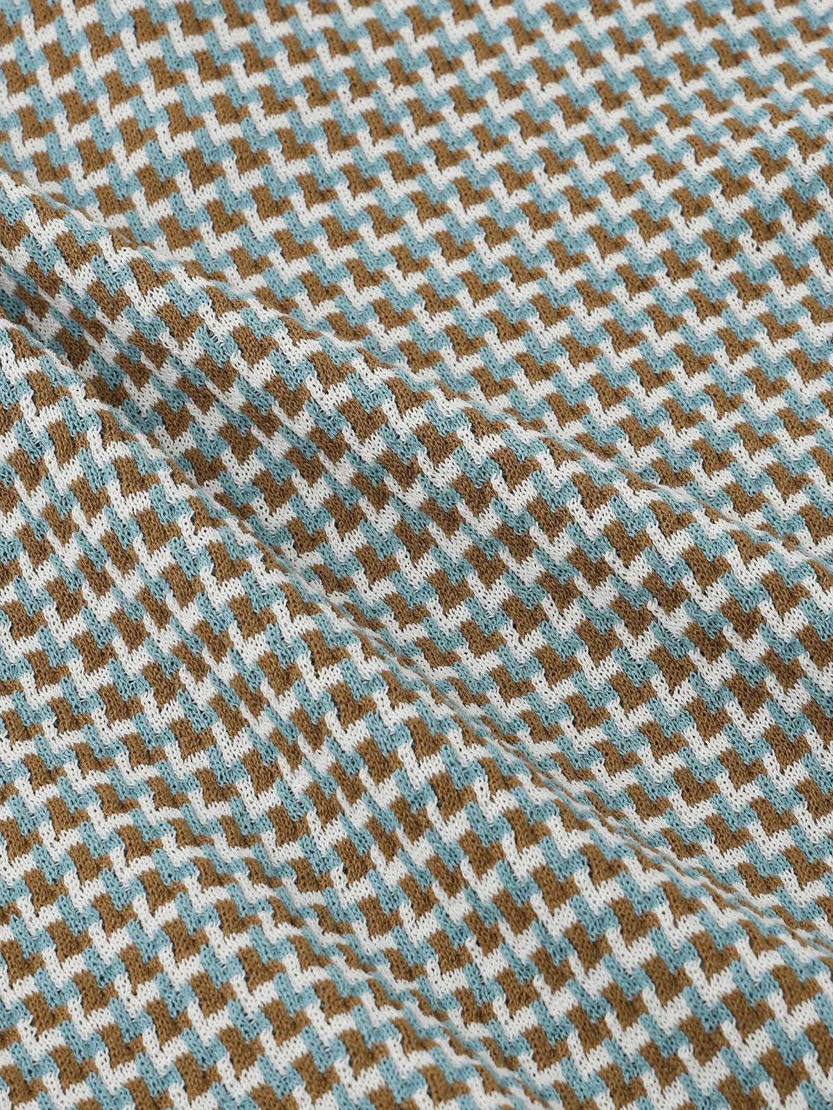 GOOVI／スキッパーポロニット／半袖／ウォッシャブル／和紙ブレンドプレーティング／ジオメトリック ベージュ 1