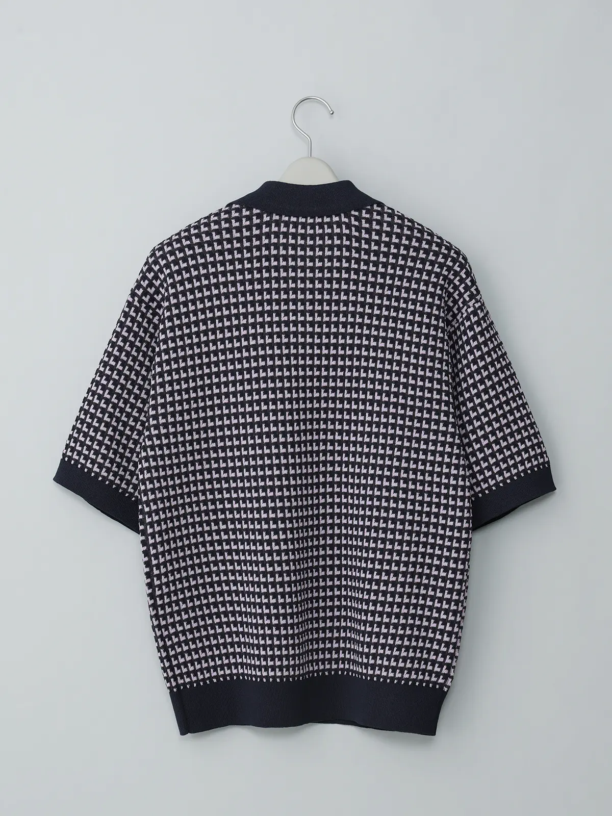 GOOVI／スキッパーポロニット／半袖／ウォッシャブル／和紙ブレンドプレーティング／ジオメトリック ネイビー 1