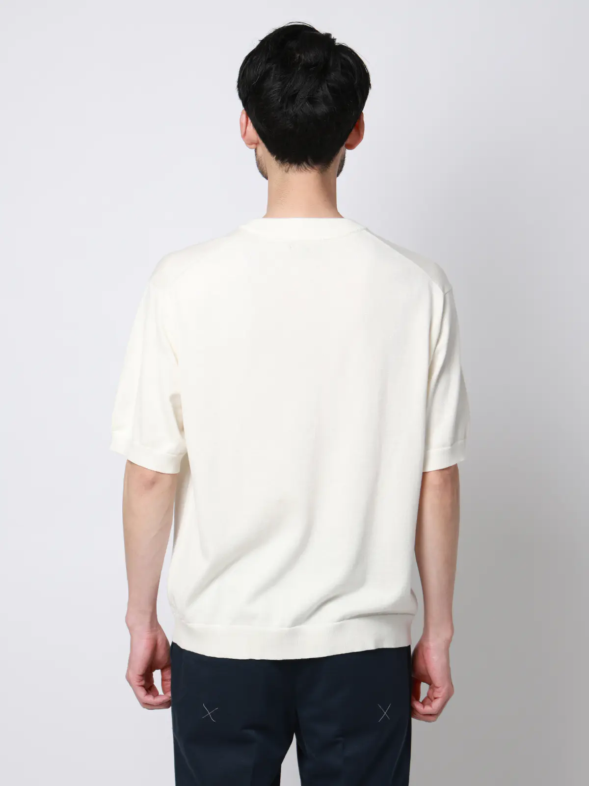 クルーネックニット/半袖/ウォッシャブル/強撚コットンアクリル天竺/無地 ホワイト S