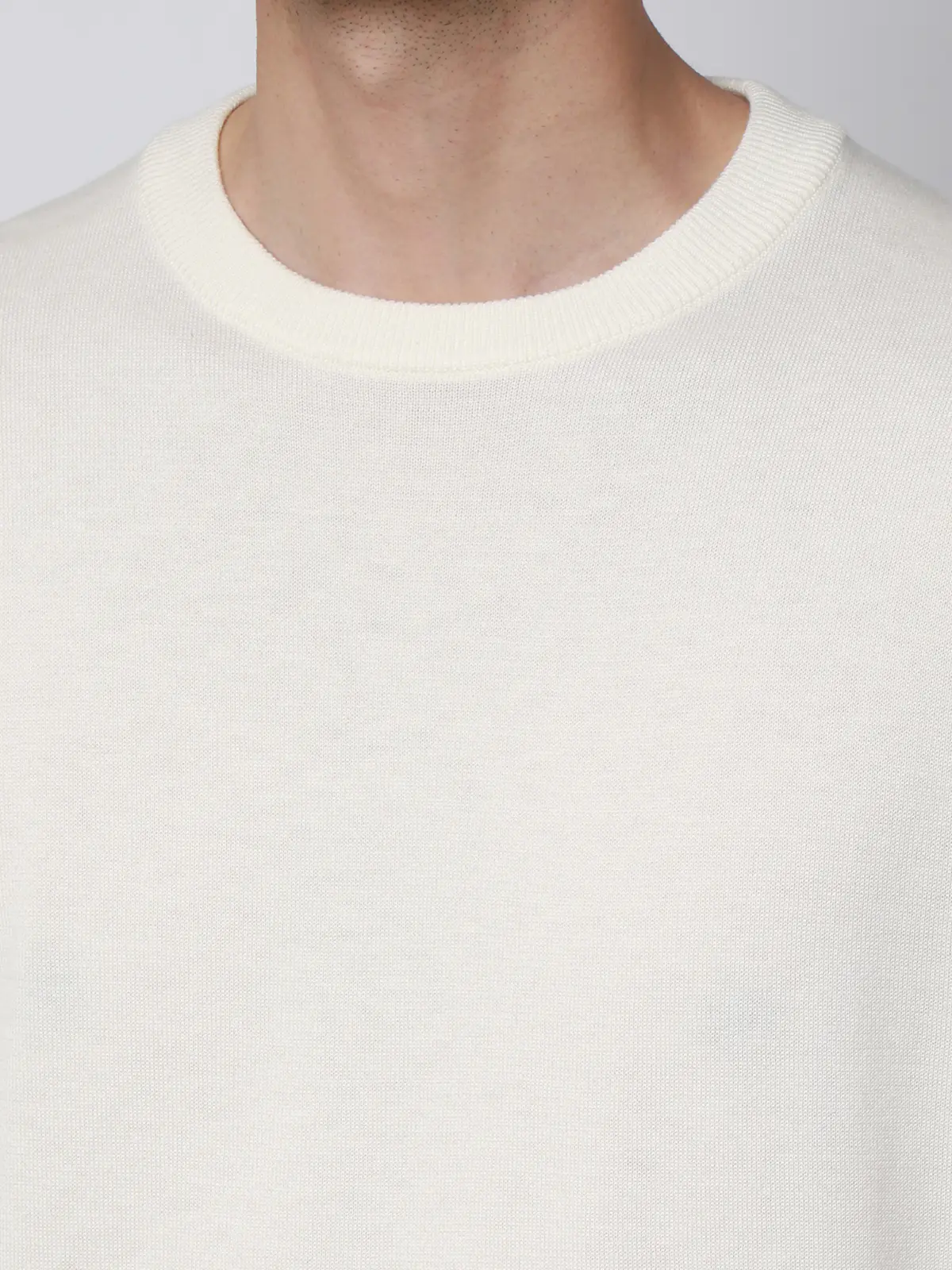 クルーネックニット/半袖/ウォッシャブル/強撚コットンアクリル天竺/無地 ホワイト S