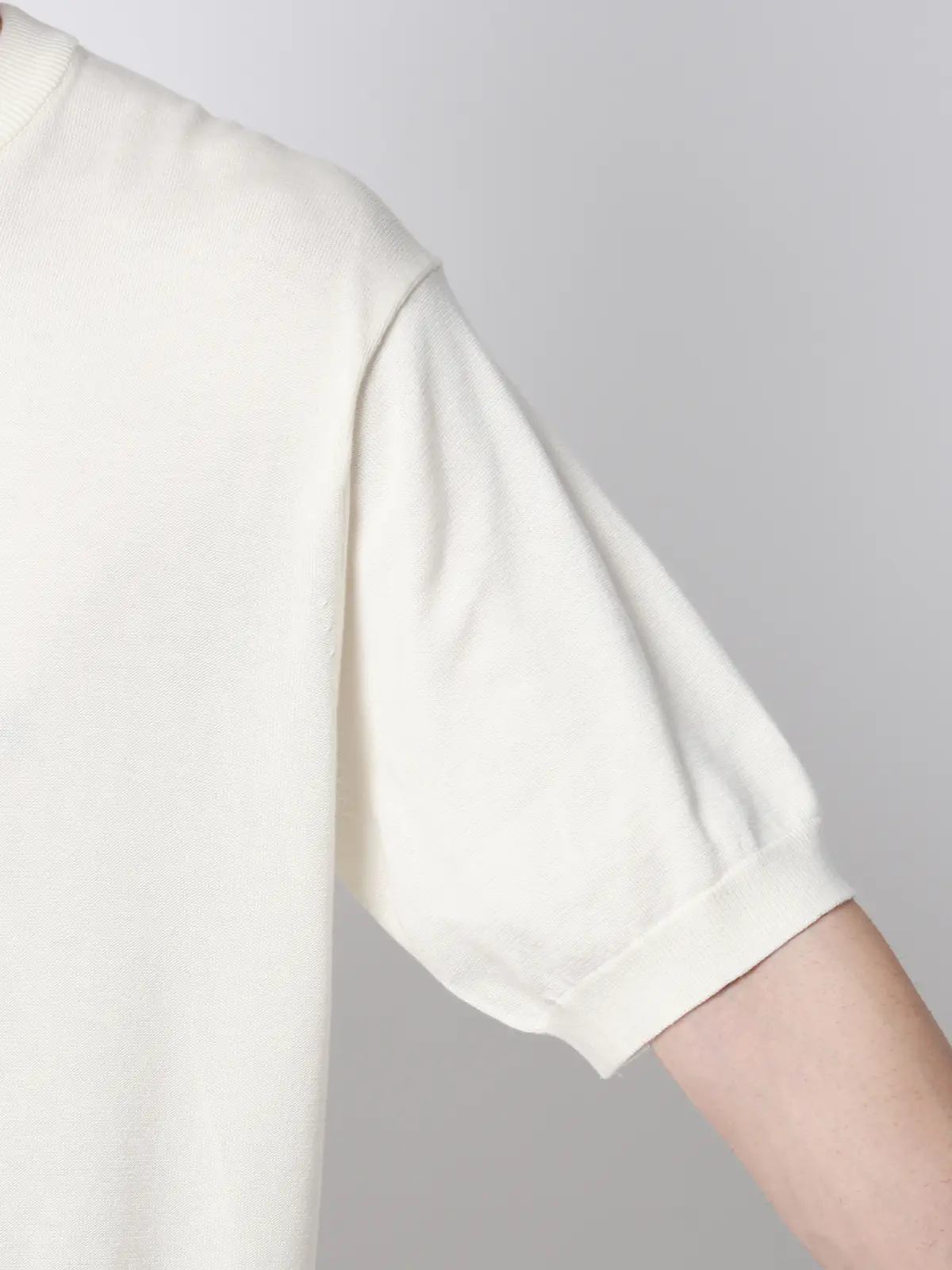 クルーネックニット/半袖/ウォッシャブル/強撚コットンアクリル天竺/無地 ホワイト S