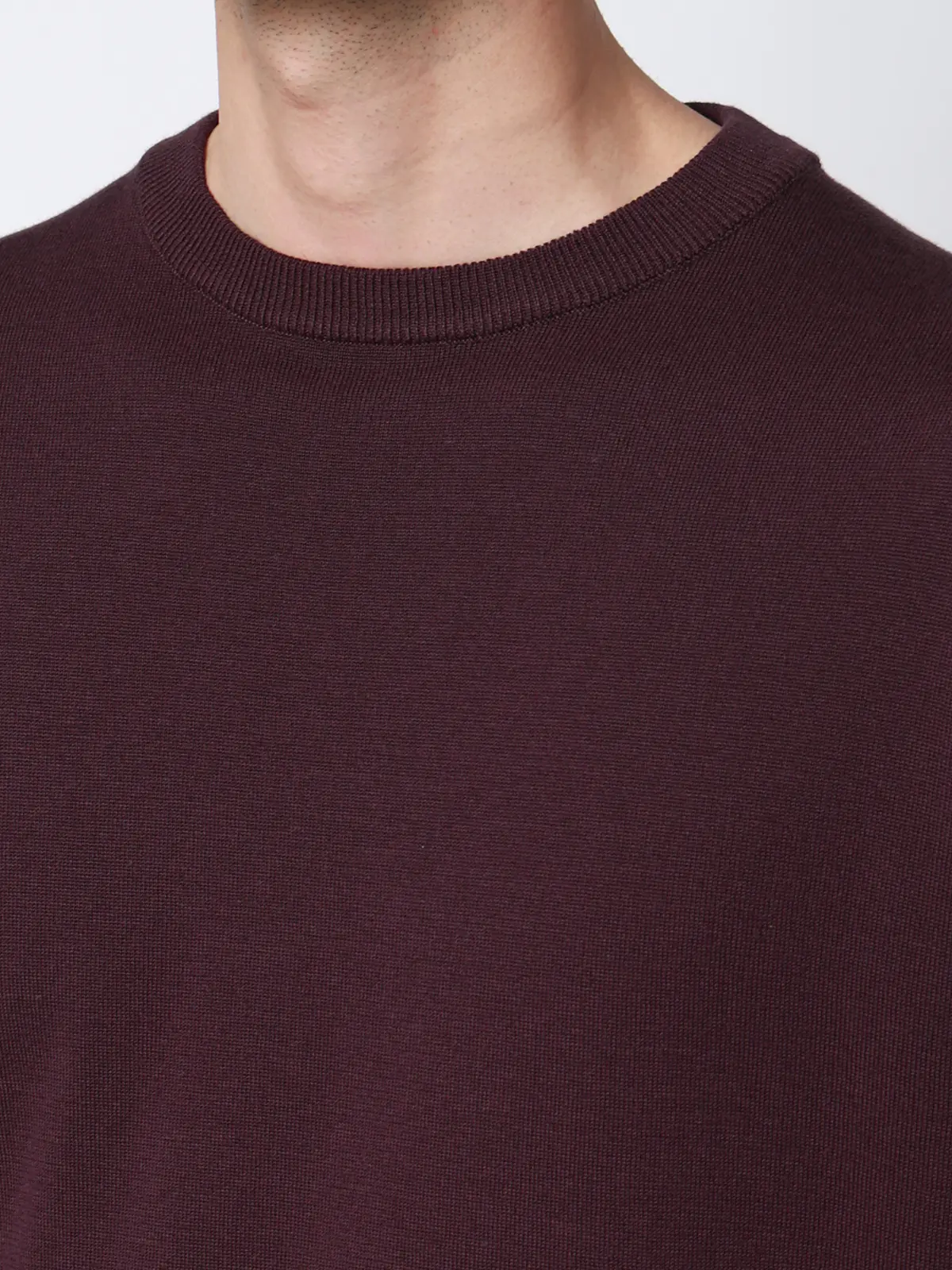 クルーネックニット／半袖／ウォッシャブル／強撚コットンアクリル天竺／無地 ブラウン S