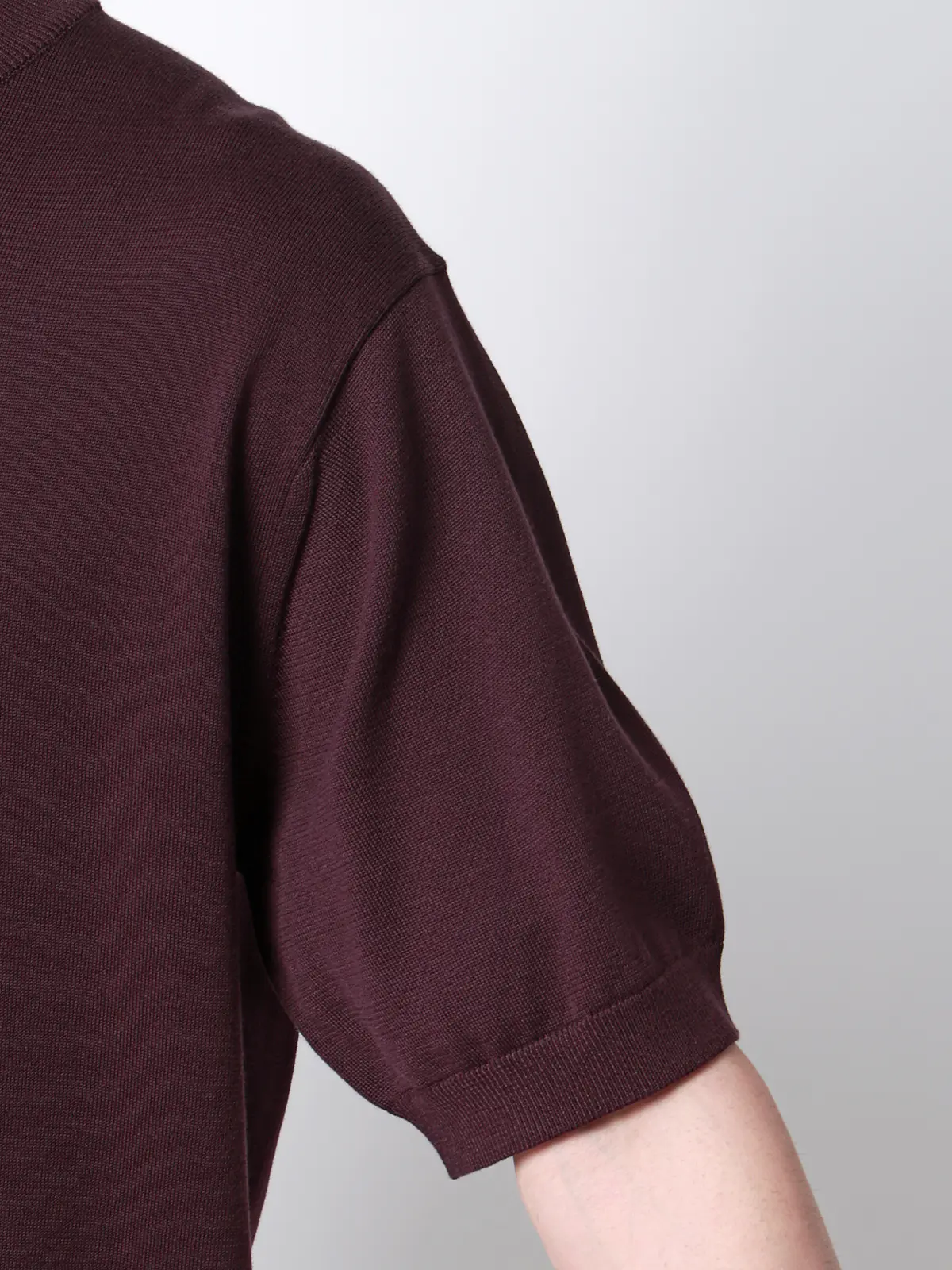 クルーネックニット／半袖／ウォッシャブル／強撚コットンアクリル天竺／無地 ブラウン S