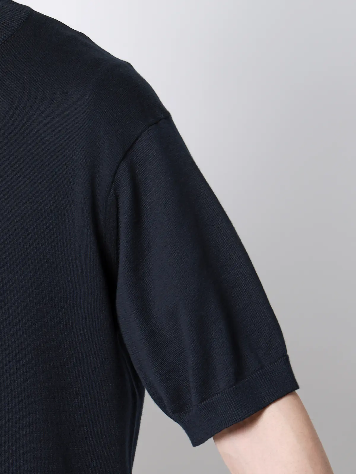 クルーネックニット／半袖／ウォッシャブル／強撚コットンアクリル天竺／無地 ネイビー S