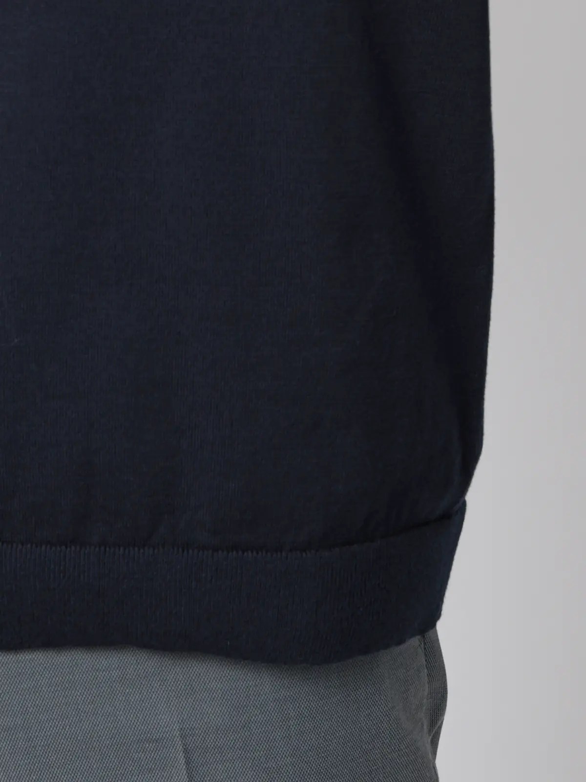 クルーネックニット／半袖／ウォッシャブル／強撚コットンアクリル天竺／無地 ネイビー S