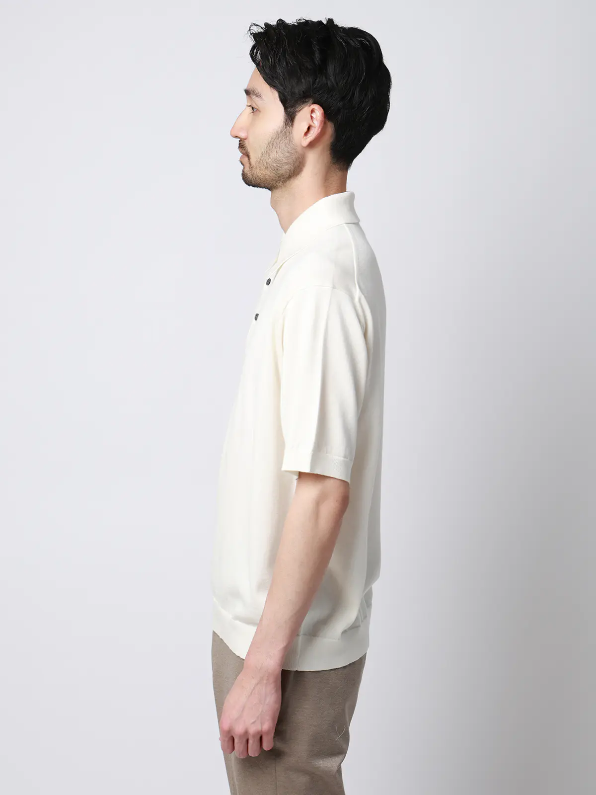 ニットポロシャツ／半袖／ウォッシャブル／強撚コットンアクリル天竺／無地 ホワイト S