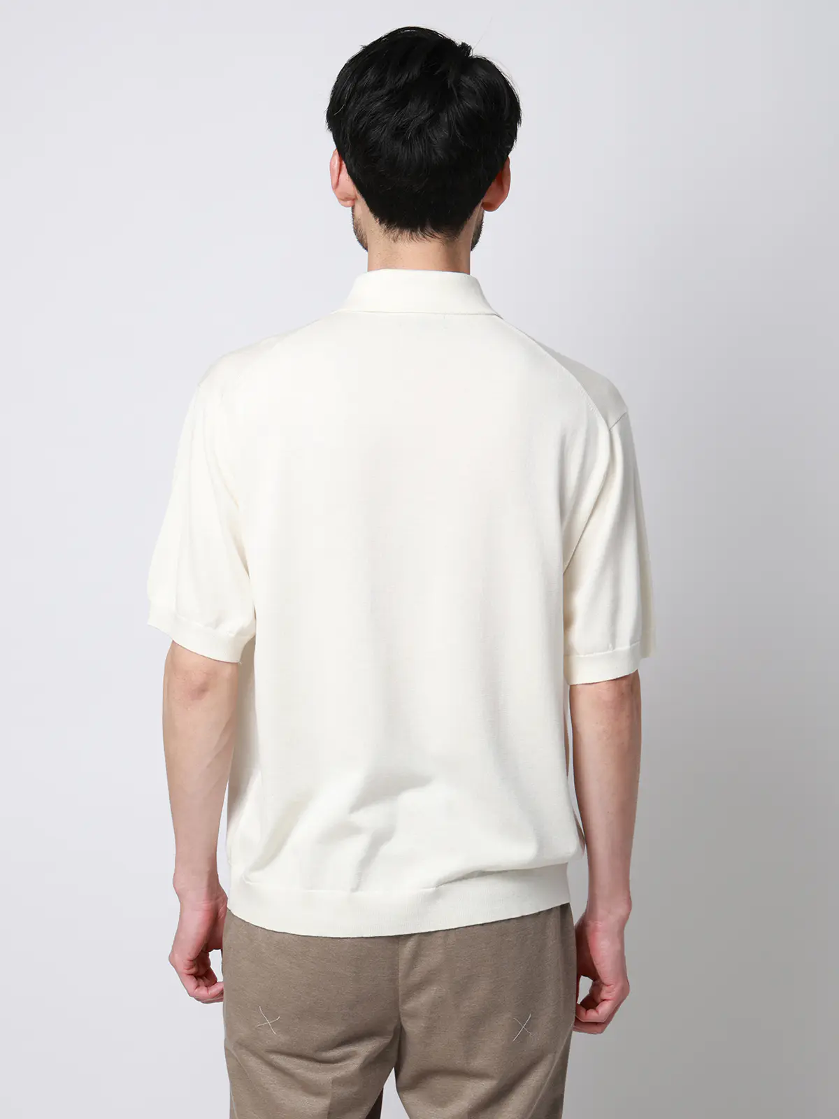 ニットポロシャツ／半袖／ウォッシャブル／強撚コットンアクリル天竺／無地 ホワイト S