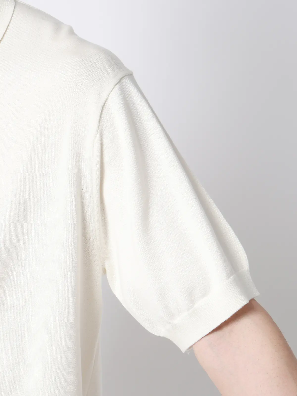 ニットポロシャツ／半袖／ウォッシャブル／強撚コットンアクリル天竺／無地 ホワイト S