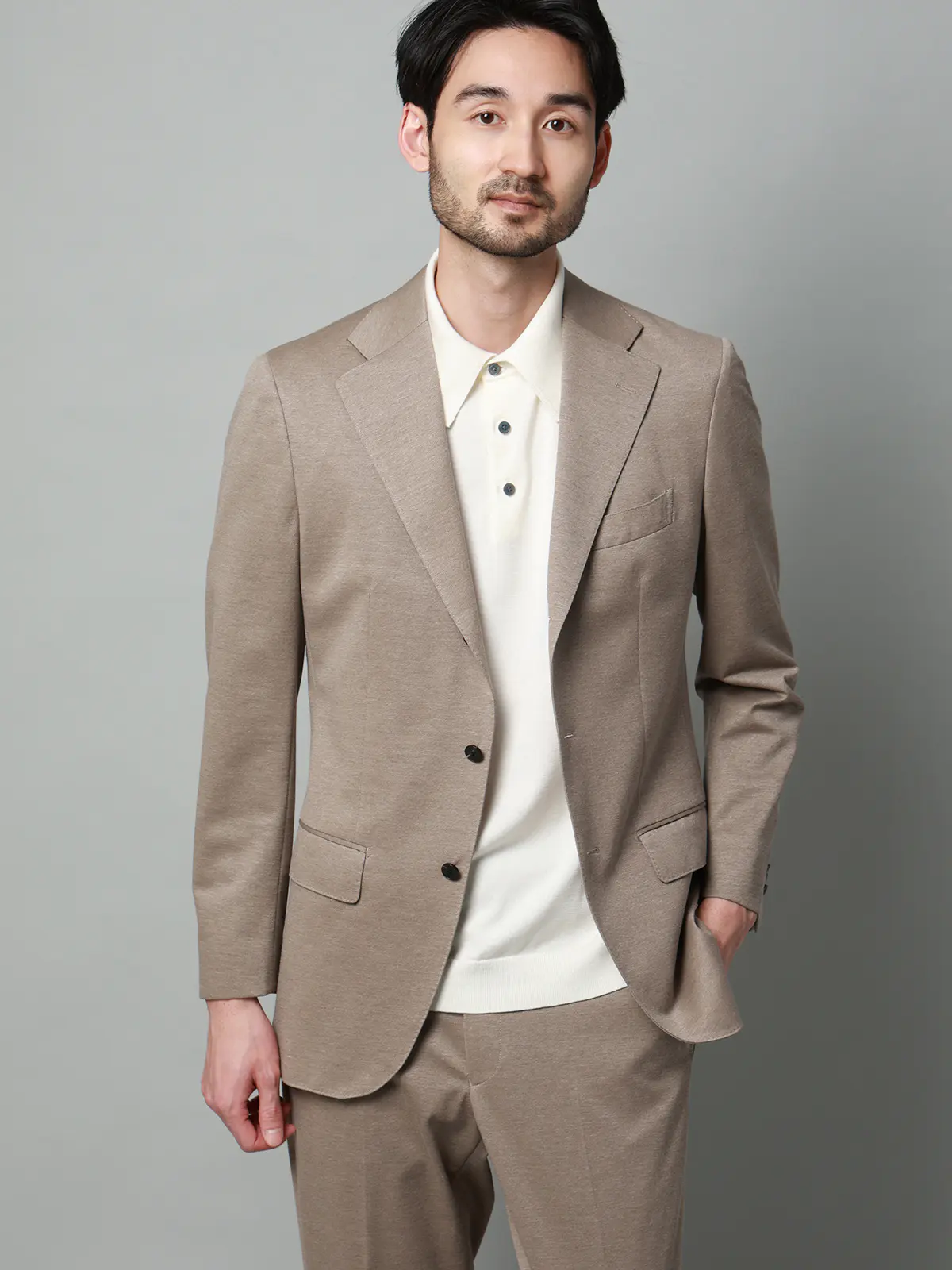 ニットポロシャツ／半袖／ウォッシャブル／強撚コットンアクリル天竺／無地 ホワイト S