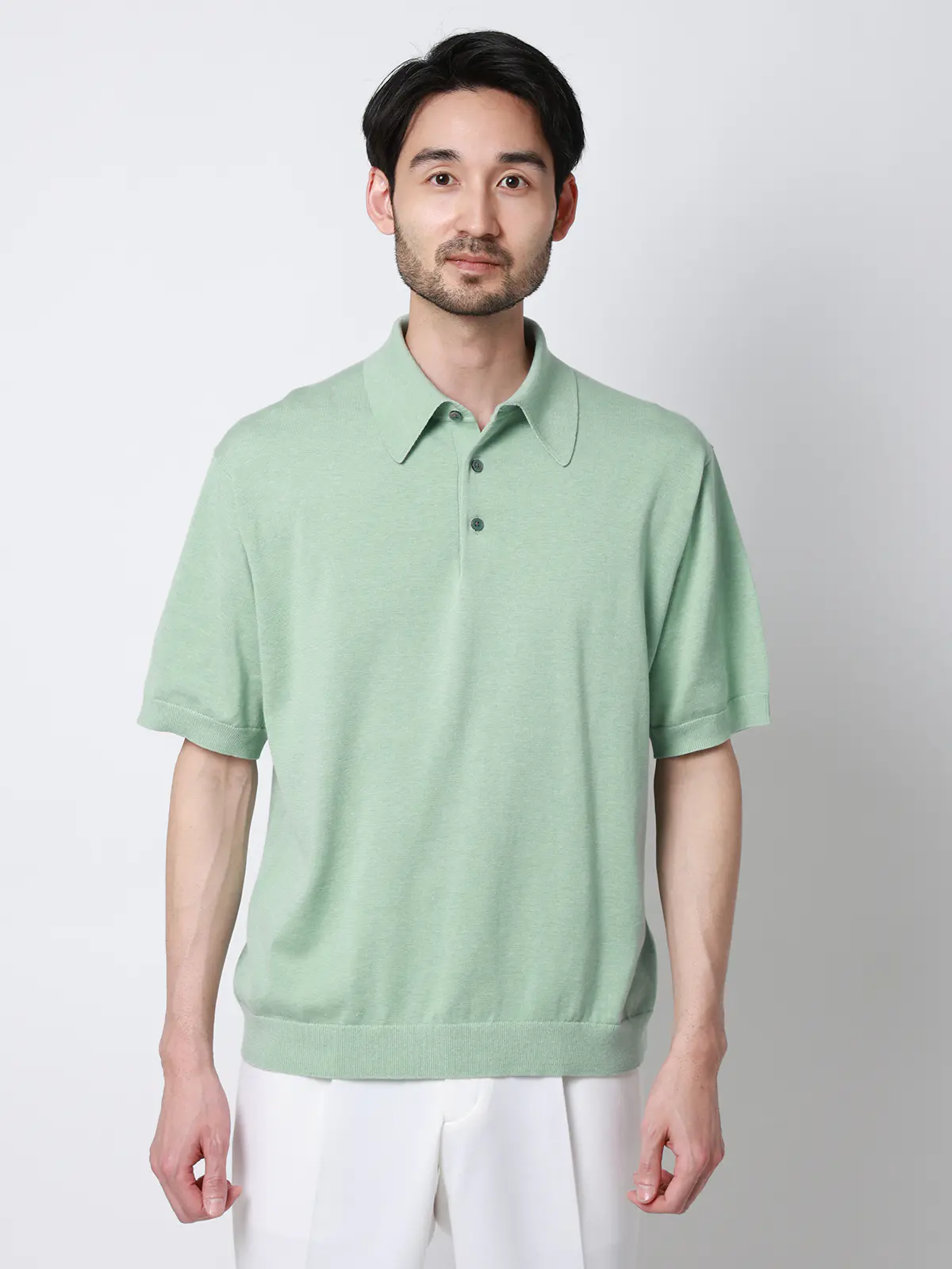ニットポロシャツ／半袖／ウォッシャブル／強撚コットンアクリル天竺／無地 ミント S