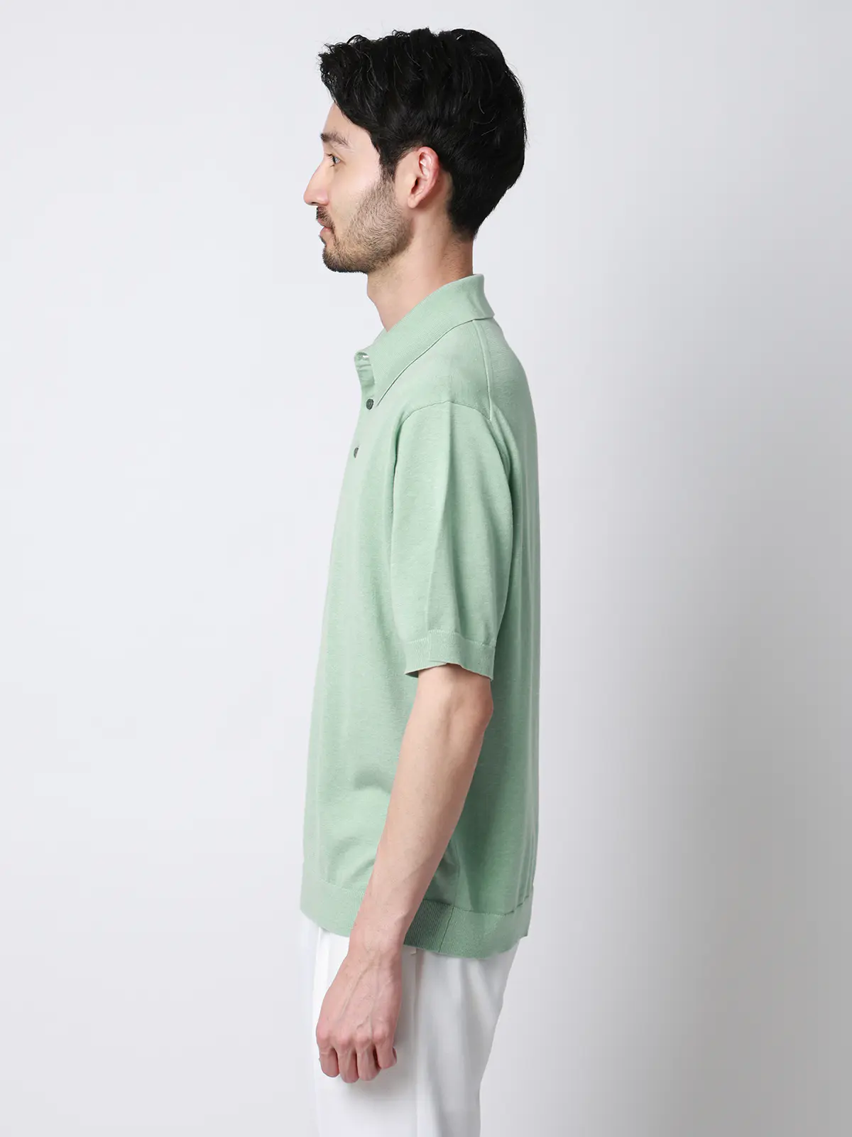 ニットポロシャツ／半袖／ウォッシャブル／強撚コットンアクリル天竺／無地 ミント S