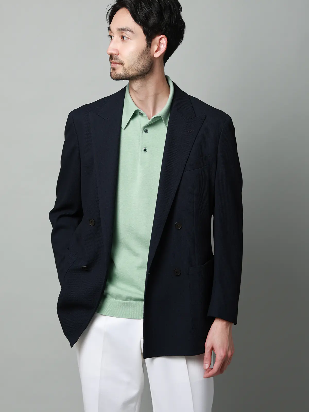 ニットポロシャツ／半袖／ウォッシャブル／強撚コットンアクリル天竺／無地 ミント S