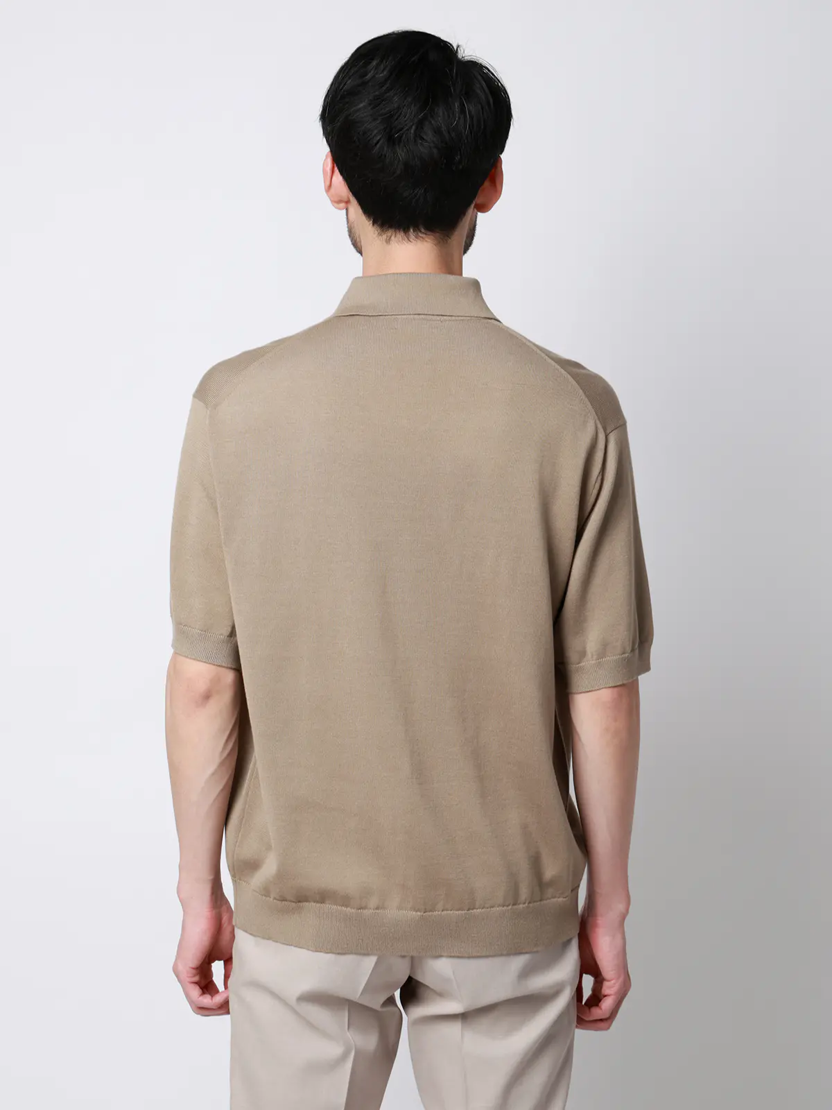 ニットポロシャツ／半袖／ウォッシャブル／強撚コットンアクリル天竺／無地 ベージュ S