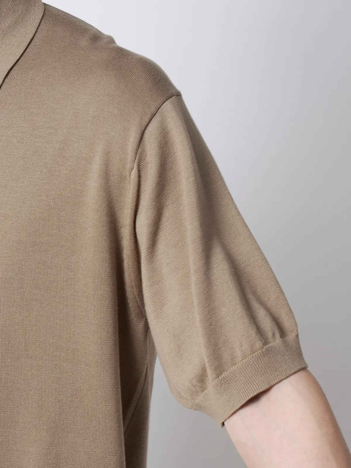 ニットポロシャツ／半袖／ウォッシャブル／強撚コットンアクリル天竺／無地 ベージュ S
