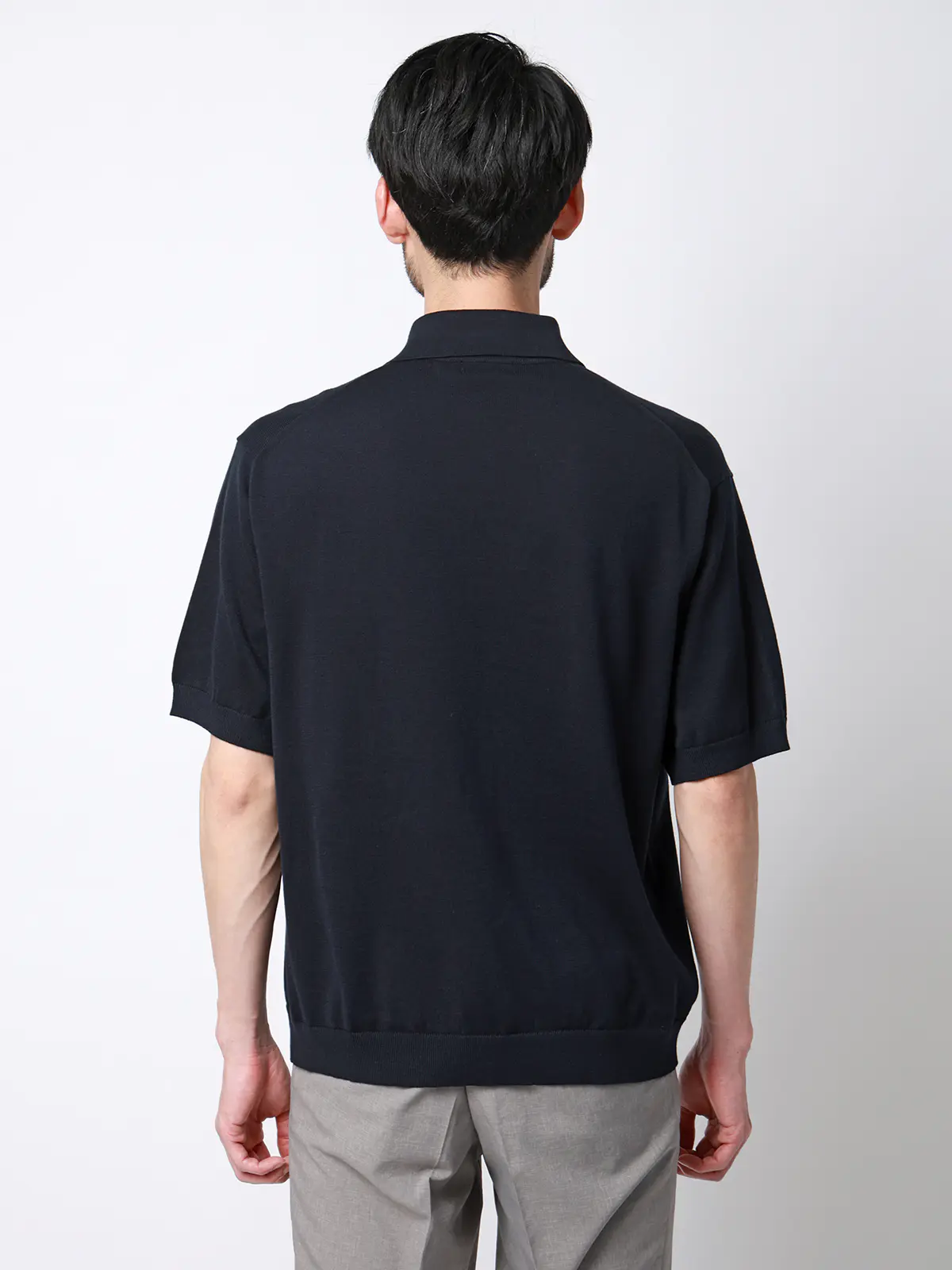 ニットポロシャツ／半袖／ウォッシャブル／強撚コットンアクリル天竺／無地 ネイビー S