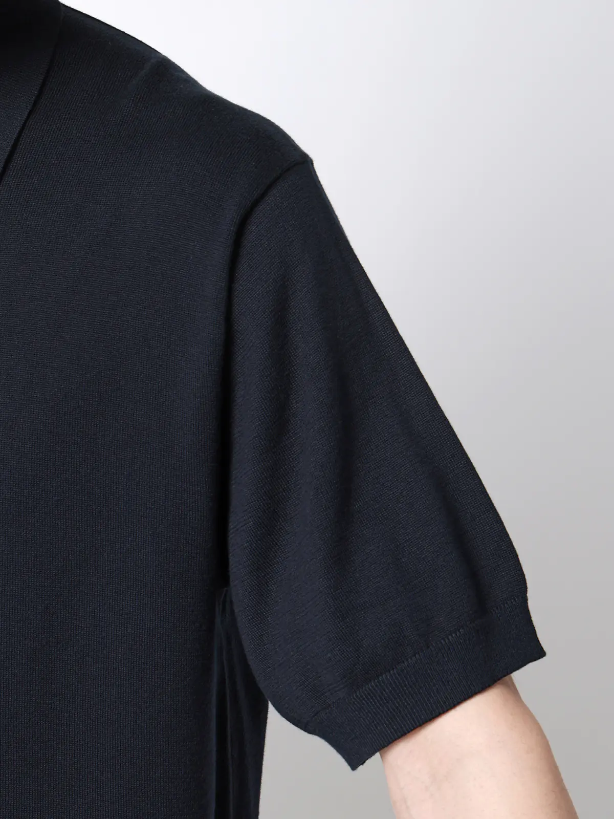 ニットポロシャツ／半袖／ウォッシャブル／強撚コットンアクリル天竺／無地 ネイビー S