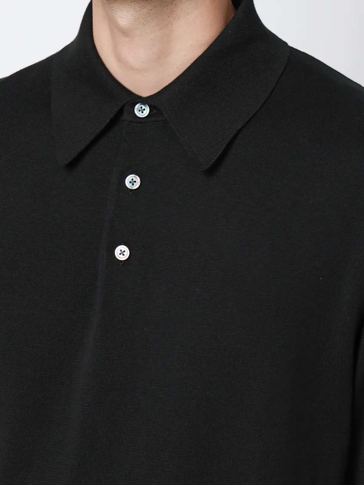 ニットポロシャツ／半袖／ウォッシャブル／強撚コットンアクリル天竺／無地 ブラック S