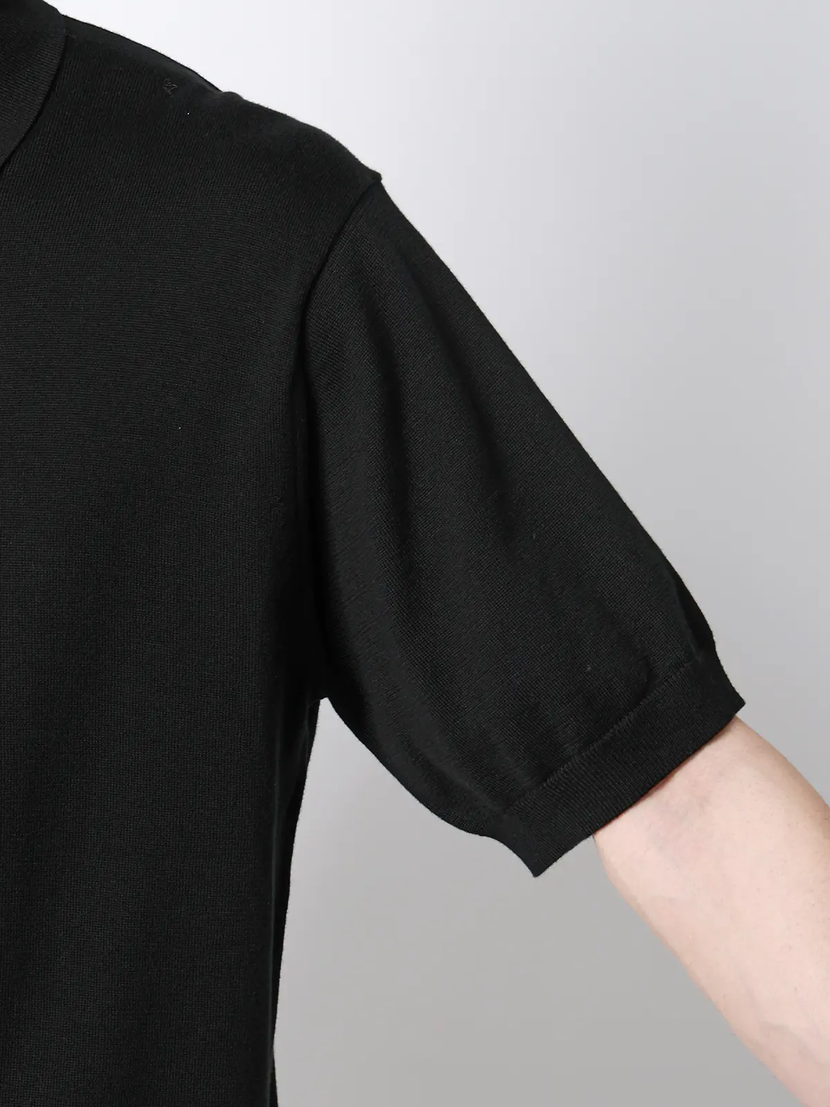 ニットポロシャツ／半袖／ウォッシャブル／強撚コットンアクリル天竺／無地 ブラック S