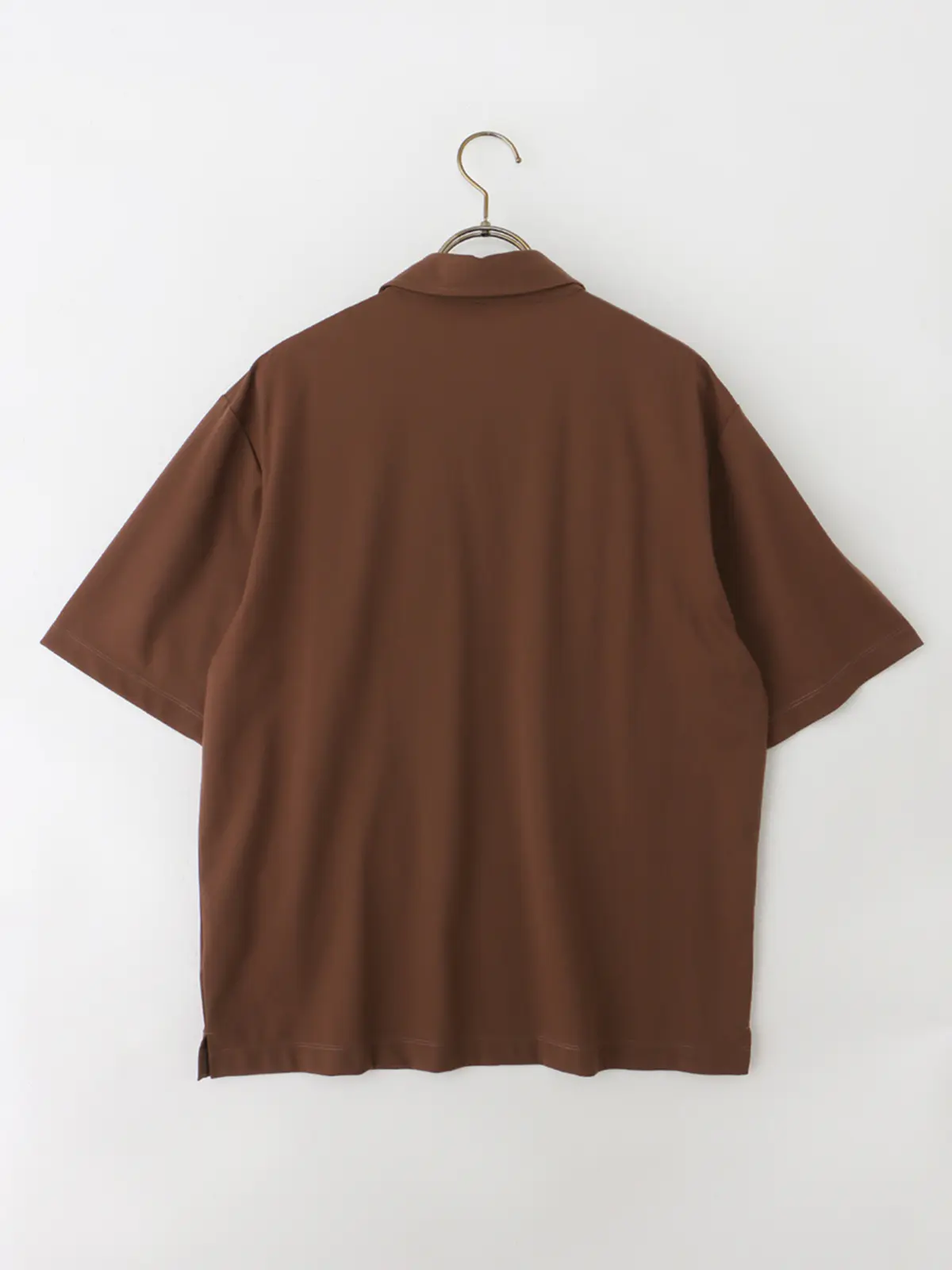 冷たいオフィT/スキッパーポロシャツ/半袖/ウォッシャブル/接触冷感/UVカット/アイス鹿の子/無地 ブラウン S