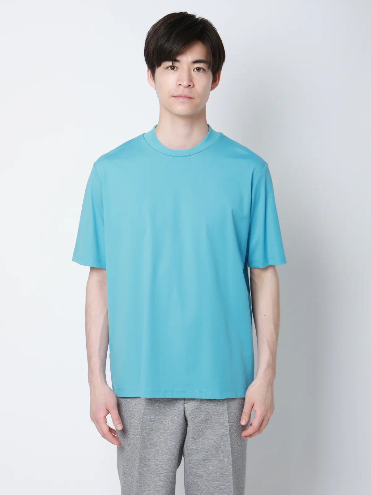 冷たいオフィT/Tシャツ/半袖/ウォッシャブル/接触冷感/UVカット/アイス鹿の子/無地 ブルー S