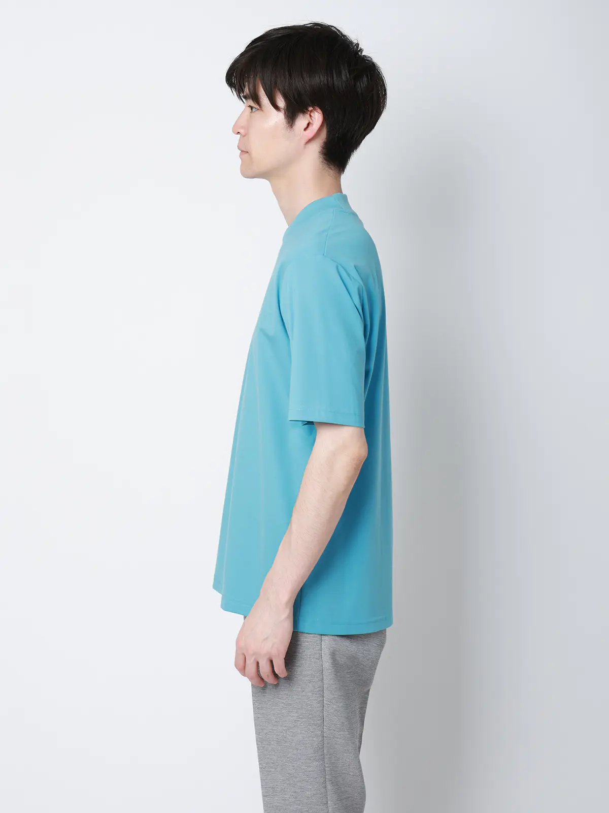 冷たいオフィT/Tシャツ/半袖/ウォッシャブル/接触冷感/UVカット/アイス鹿の子/無地 ブルー S