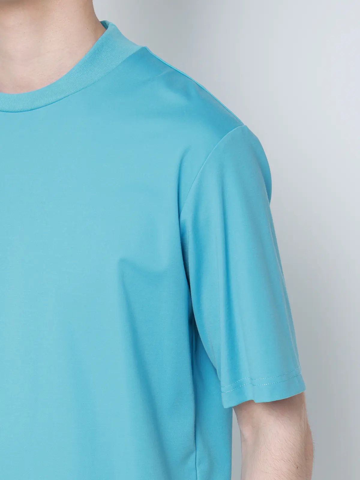 冷たいオフィT/Tシャツ/半袖/ウォッシャブル/接触冷感/UVカット/アイス鹿の子/無地 ブルー S