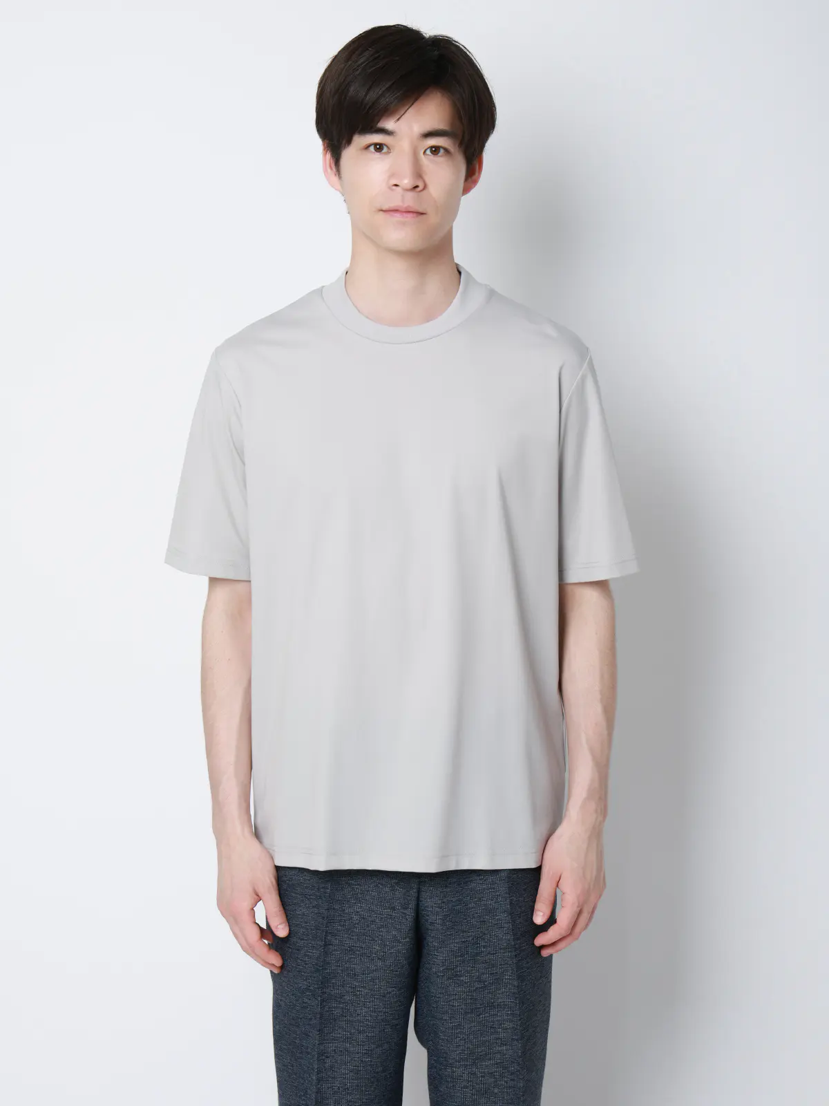 冷たいオフィT/Tシャツ/半袖/ウォッシャブル/接触冷感/UVカット/アイス鹿の子/無地 ライトグレー S