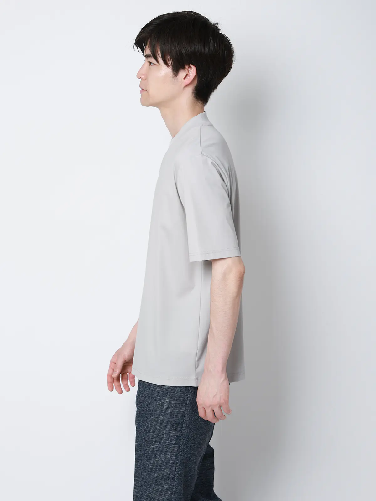 冷たいオフィT/Tシャツ/半袖/ウォッシャブル/接触冷感/UVカット/アイス鹿の子/無地 ライトグレー S