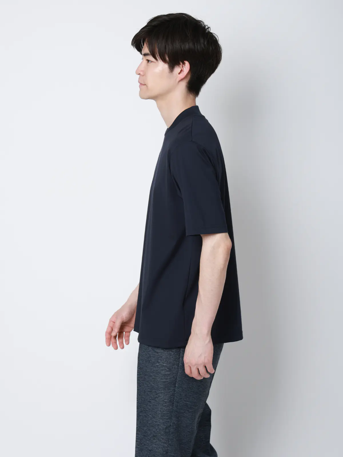 冷たいオフィT/Tシャツ/半袖/ウォッシャブル/接触冷感/UVカット/アイス鹿の子/無地 ネイビー S