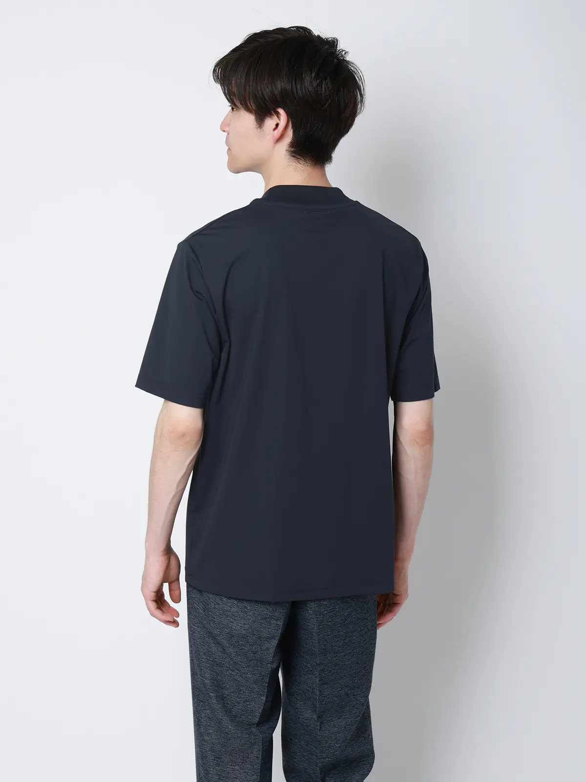 冷たいオフィT/Tシャツ/半袖/ウォッシャブル/接触冷感/UVカット/アイス鹿の子/無地 ネイビー S