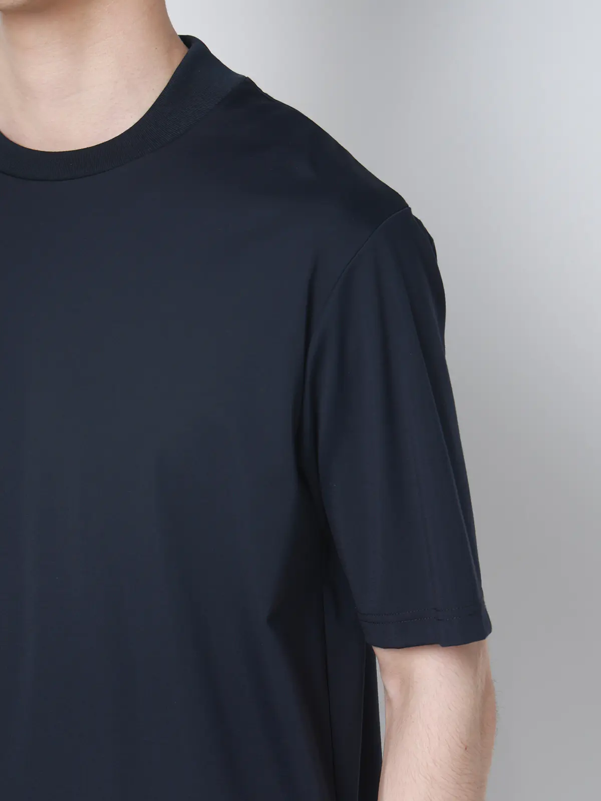冷たいオフィT/Tシャツ/半袖/ウォッシャブル/接触冷感/UVカット/アイス鹿の子/無地 ネイビー S