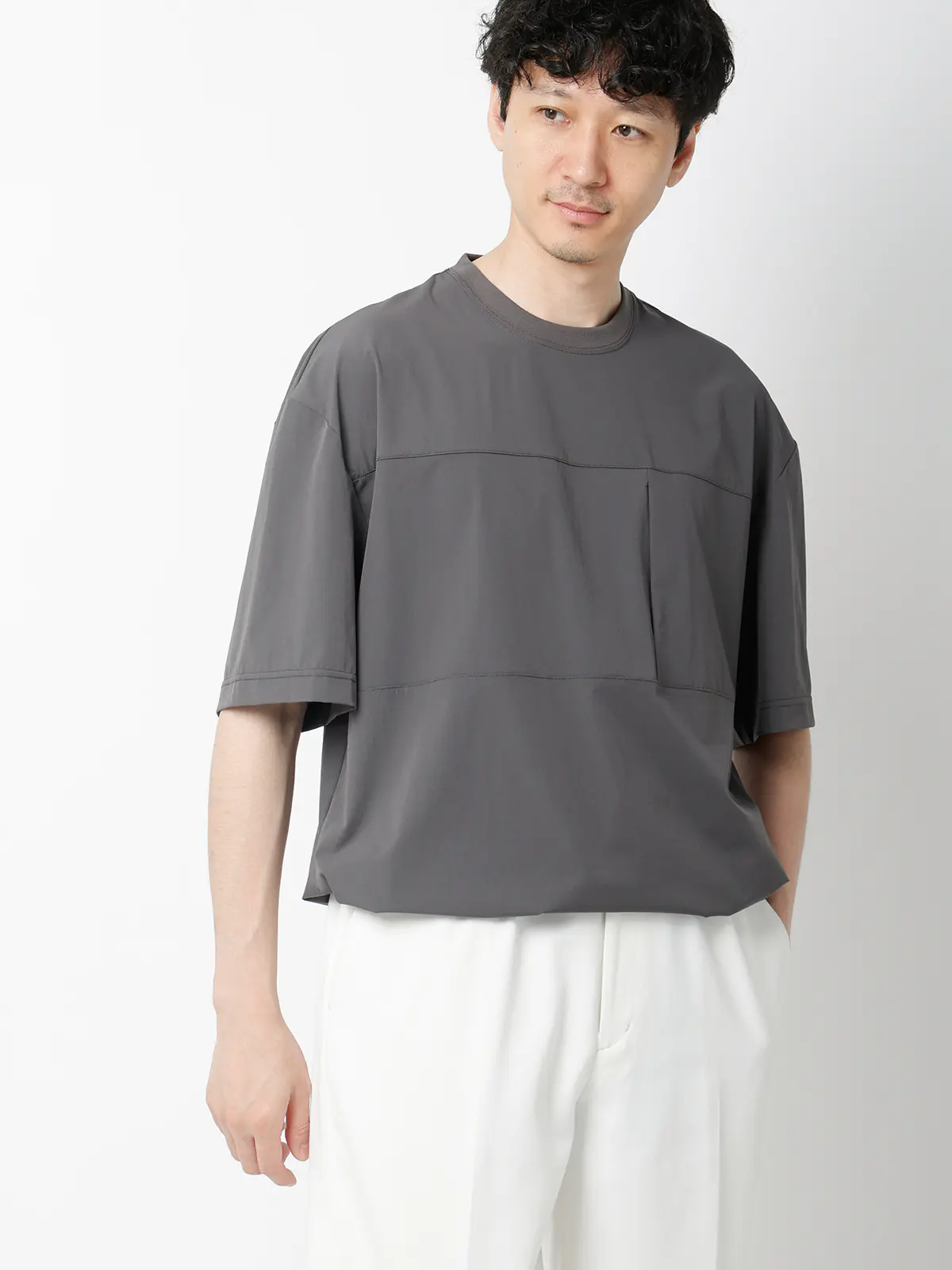 FLAT／アウターTシャツ ／半袖／ウォッシャブル／接触冷感／速乾／無地 グレー S