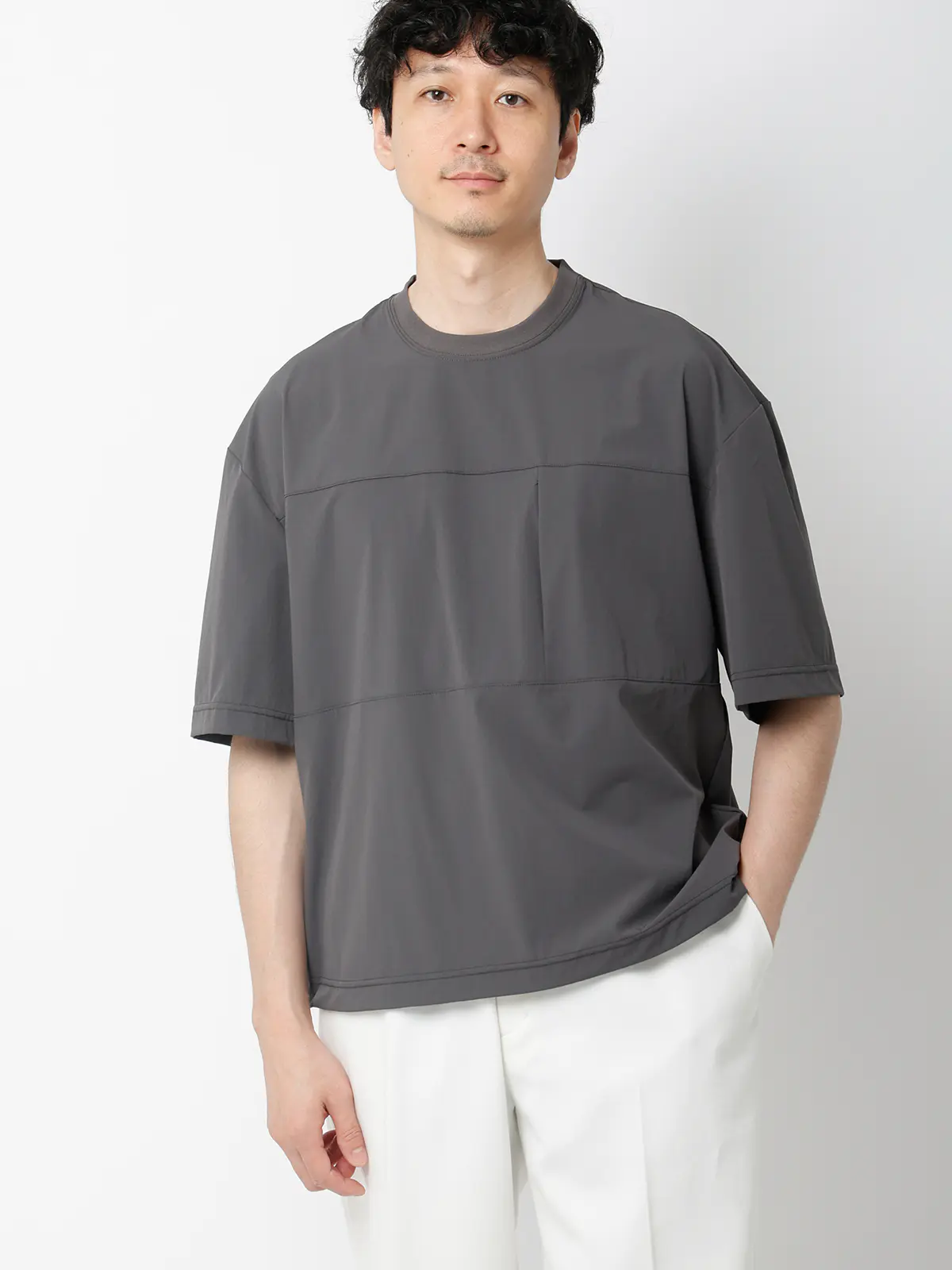 FLAT／アウターTシャツ ／半袖／ウォッシャブル／接触冷感／速乾／無地 グレー S