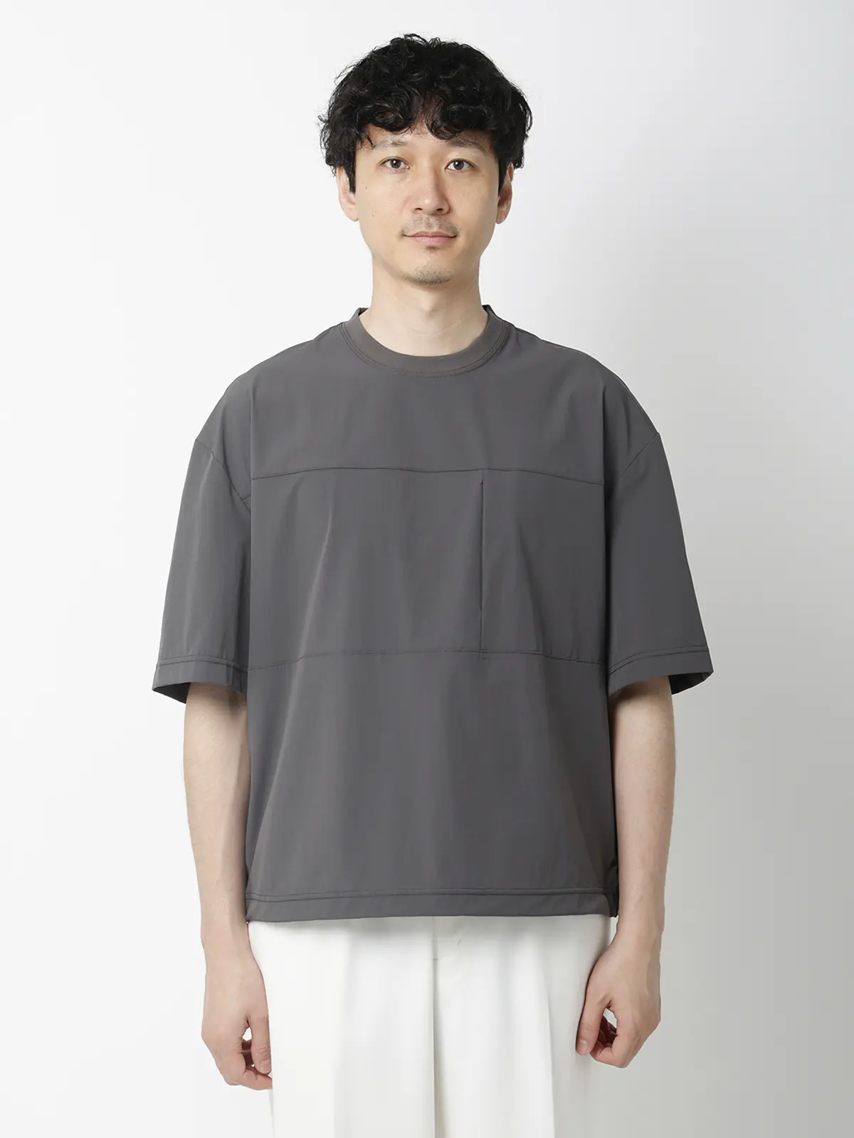 FLAT／アウターTシャツ ／半袖／ウォッシャブル／接触冷感／速乾／無地 グレー S