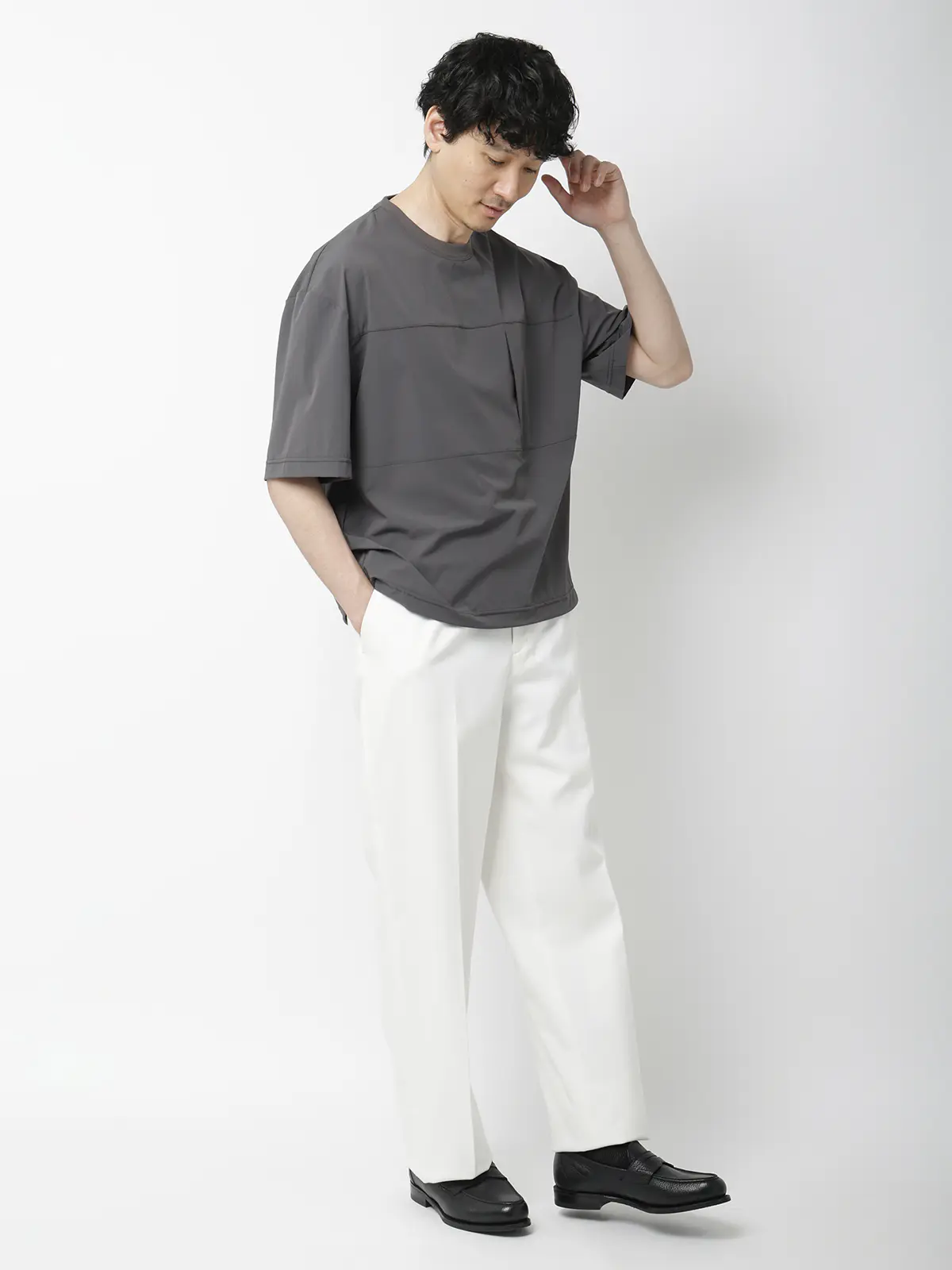 FLAT／アウターTシャツ ／半袖／ウォッシャブル／接触冷感／速乾／無地 グレー S