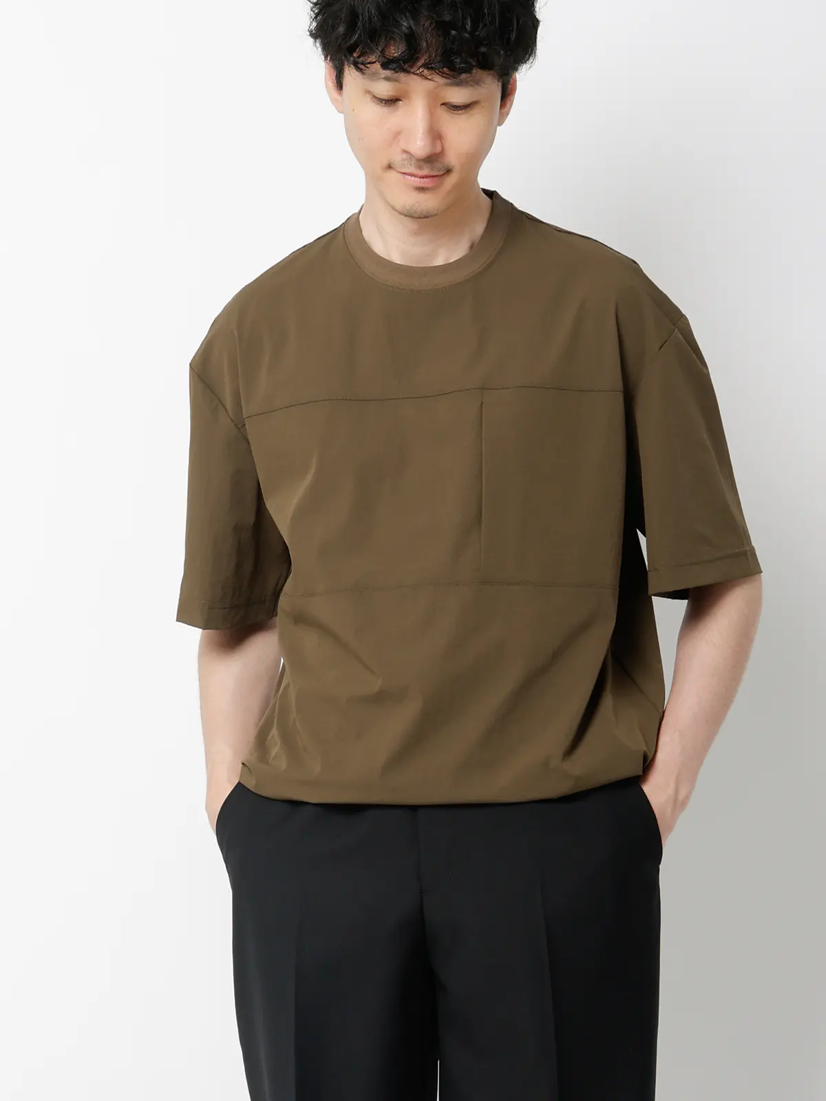 FLAT/アウターTシャツ /半袖/ウォッシャブル/接触冷感/速乾/無地 カーキ S