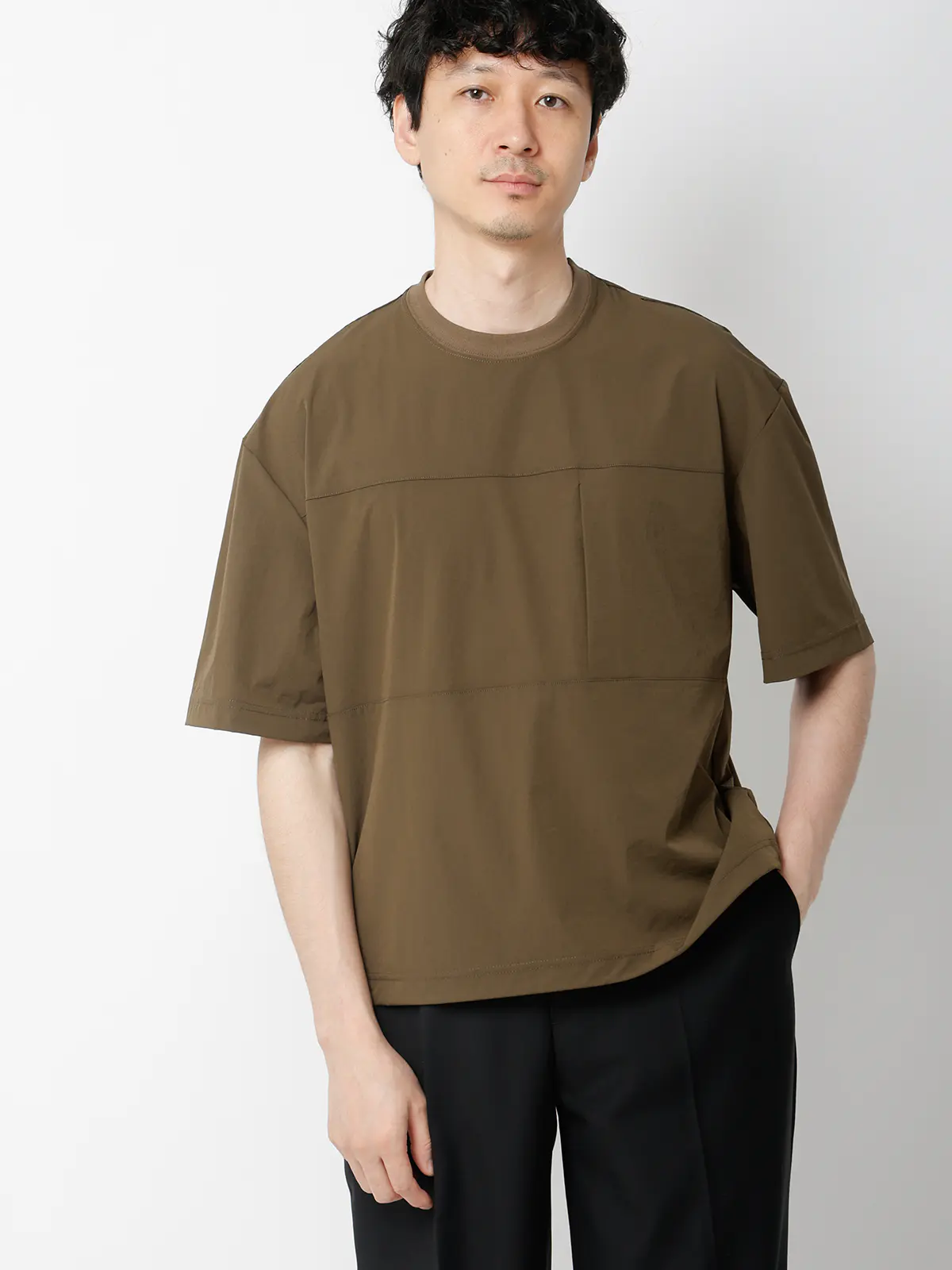 FLAT/アウターTシャツ /半袖/ウォッシャブル/接触冷感/速乾/無地 カーキ S