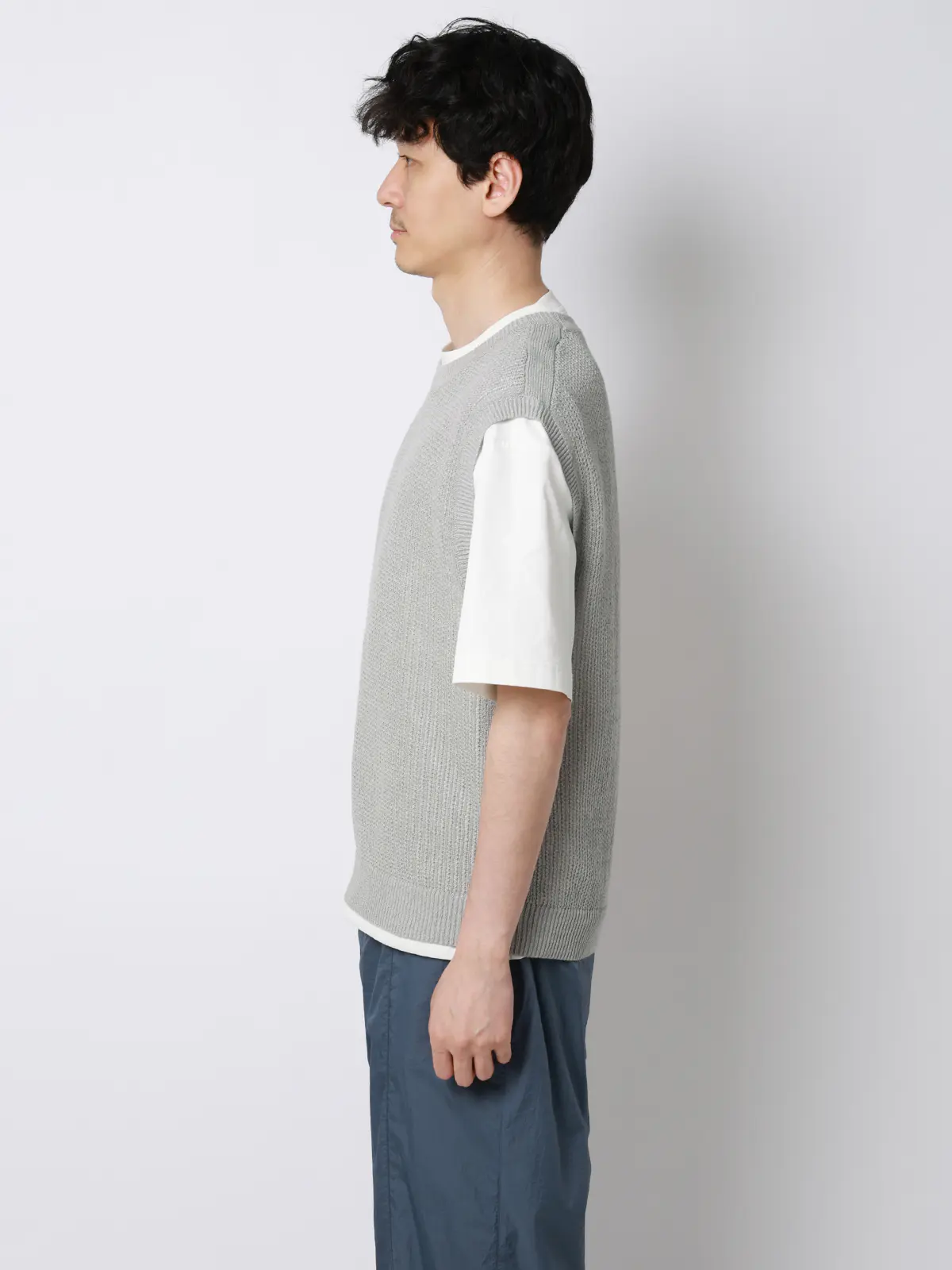 FLAT／シアーサマーニットベスト／ウォッシャブル／ペーパーニット／無地 ライトグレー M