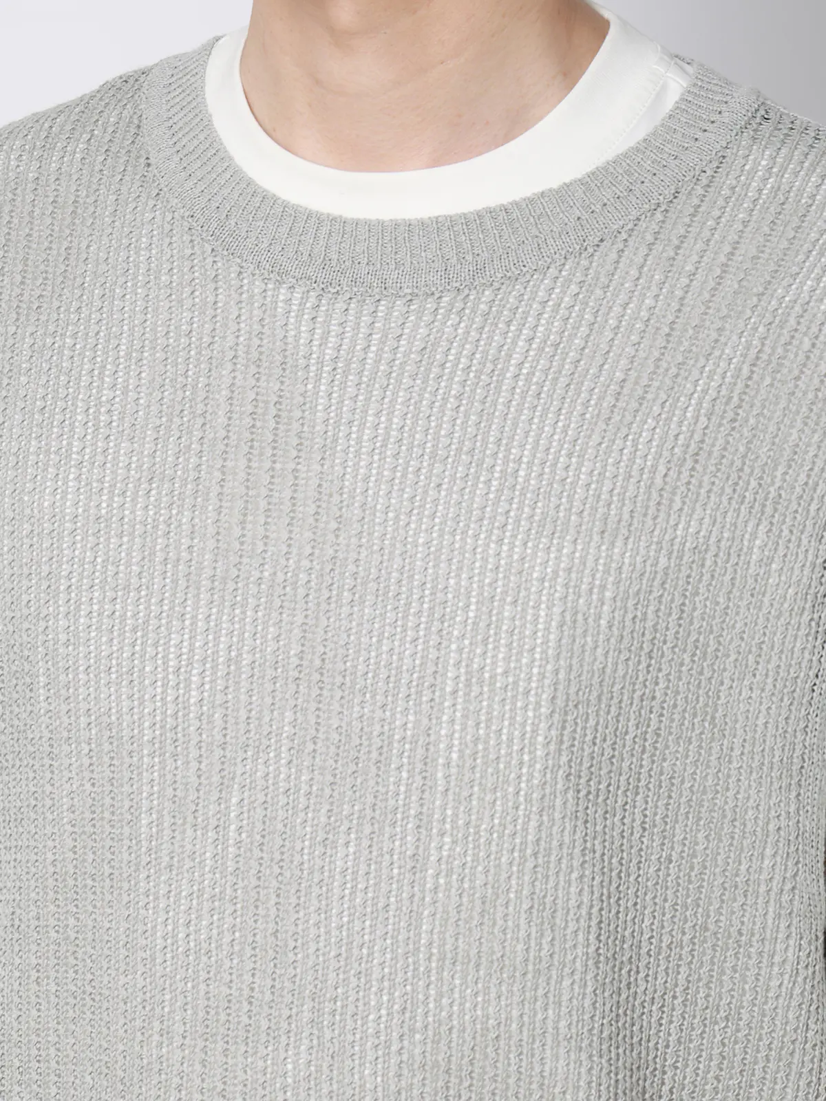 FLAT／シアーサマーニットベスト／ウォッシャブル／ペーパーニット／無地 ライトグレー M